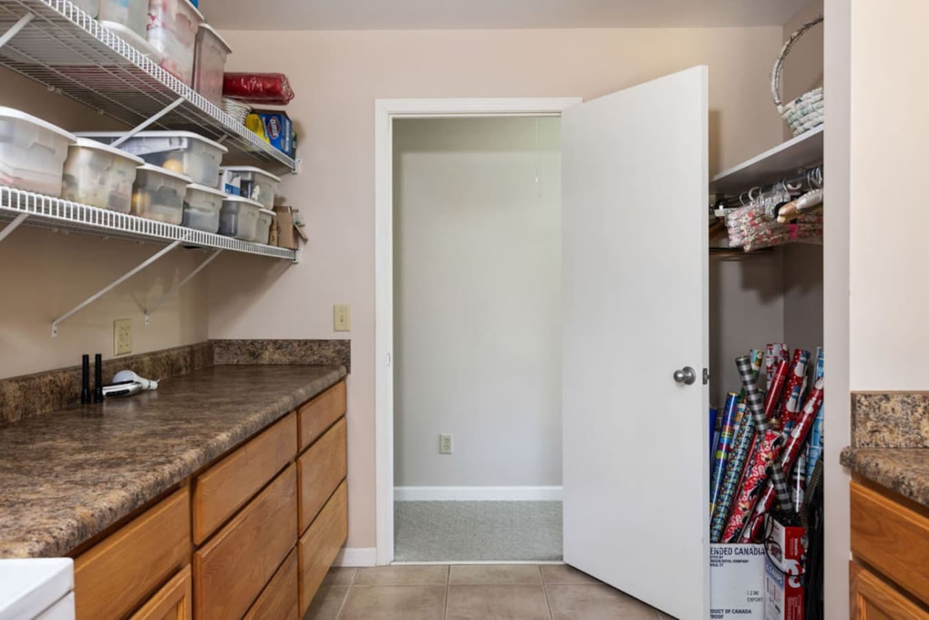 A spacious utility area with easy access to storage.