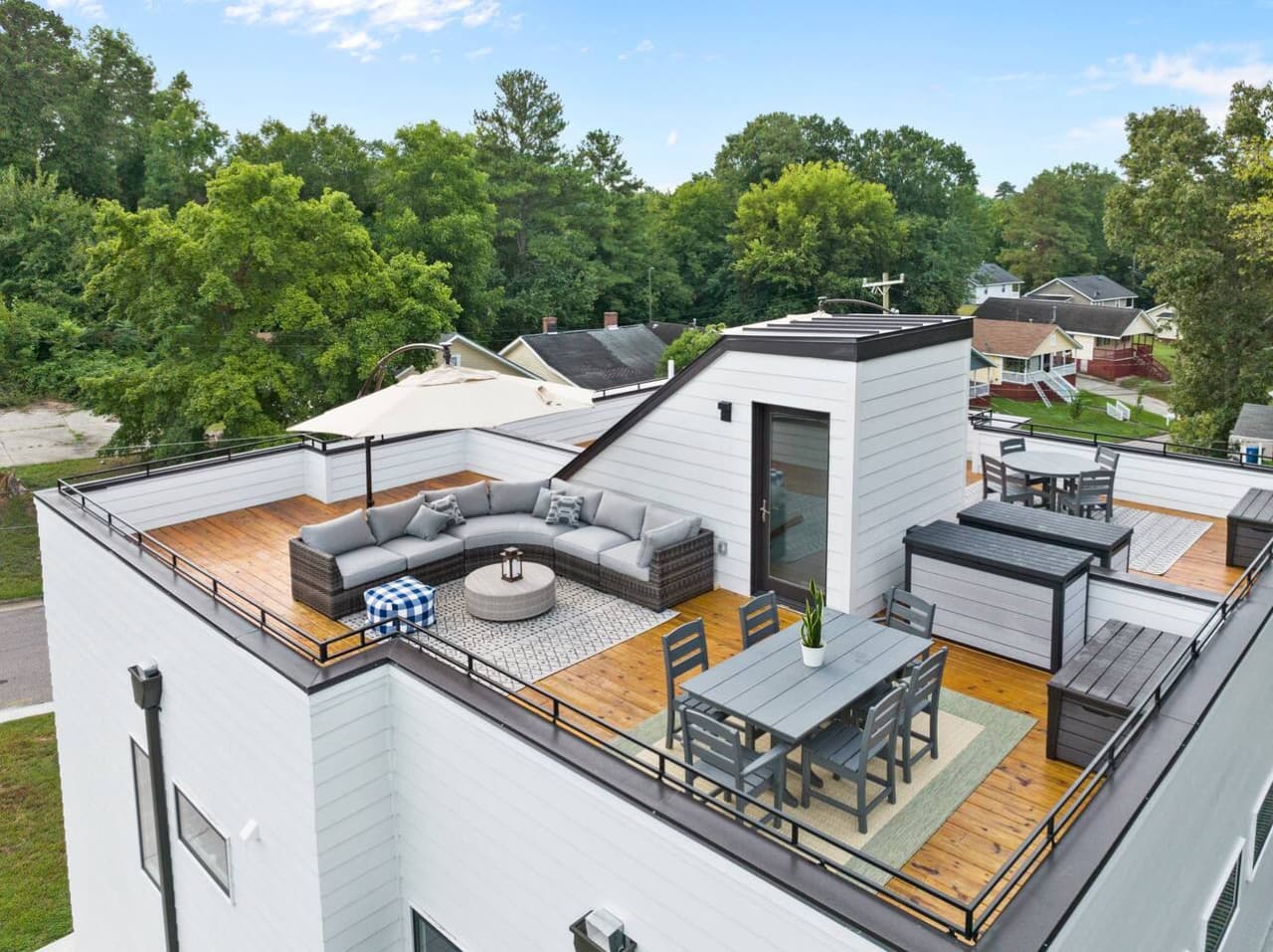 Rooftop seating and dining.
