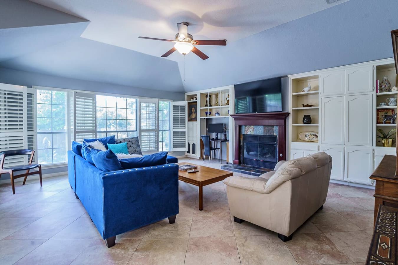 Sink into soft couches, enjoy your favorite shows on the large smart TV, or cozy up by the fireplace.