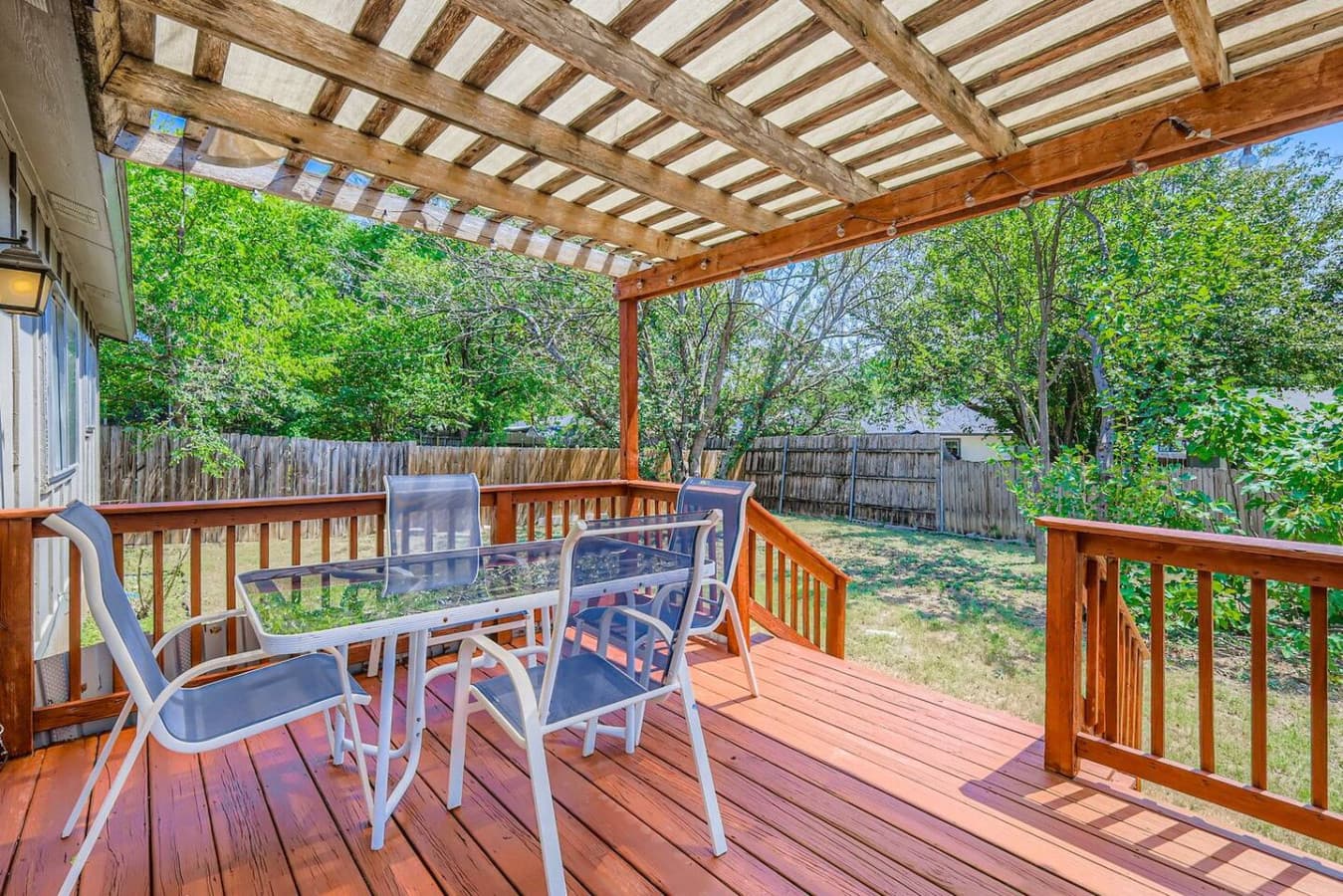 Back patio with outdoor seating.