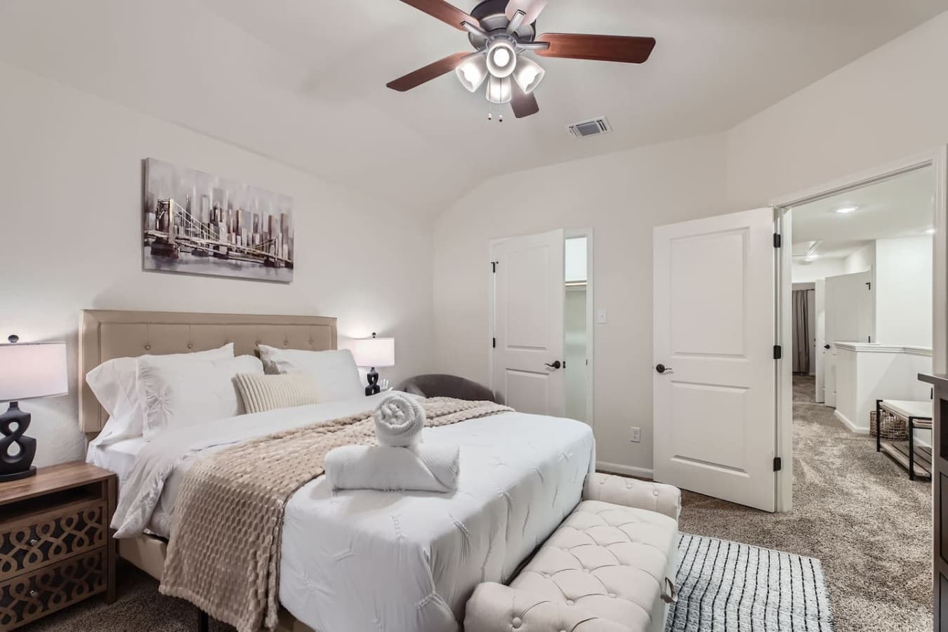 Queen size bed featured in the master bedroom.