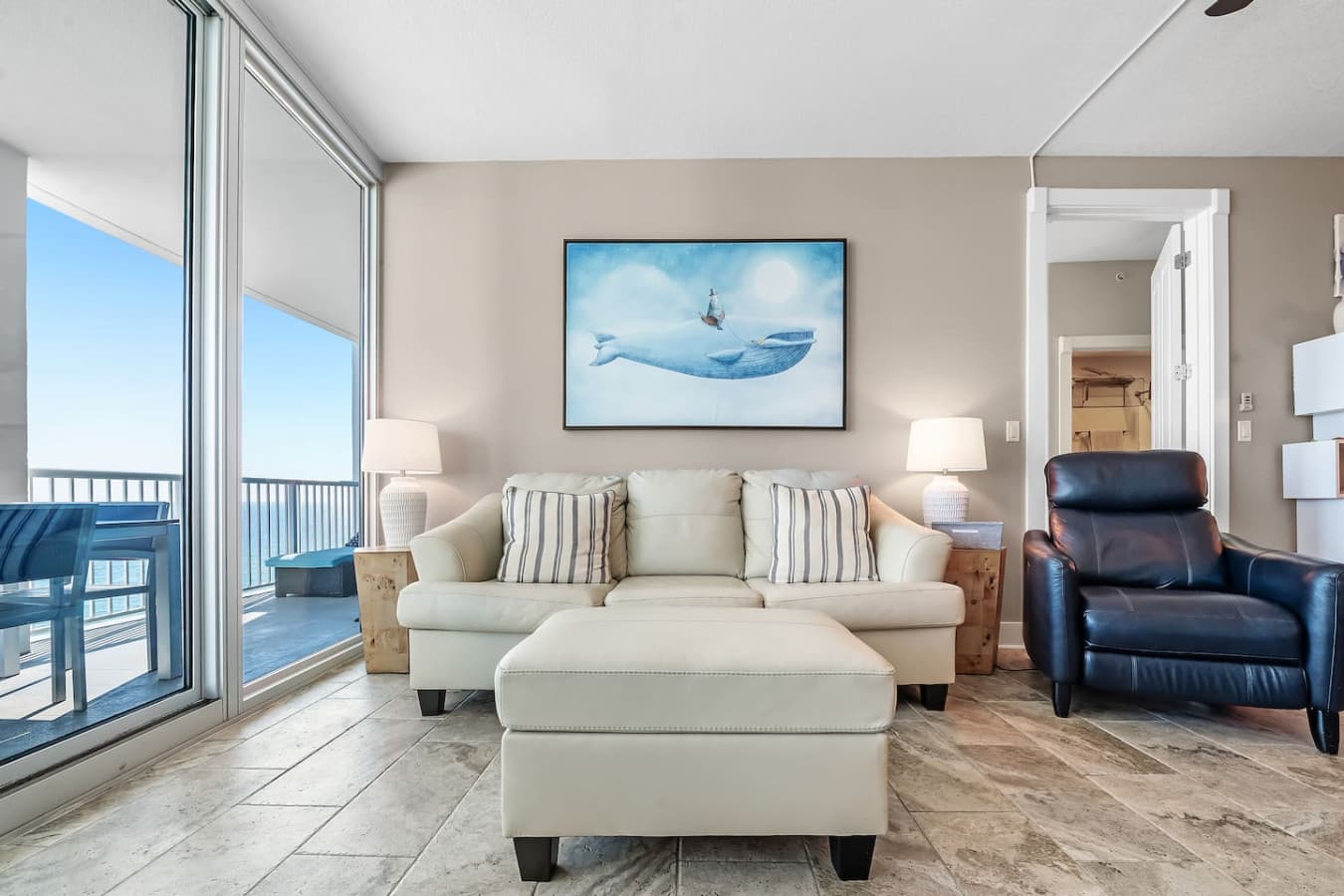 A cozy spot to watch TV and take in the ocean breeze.