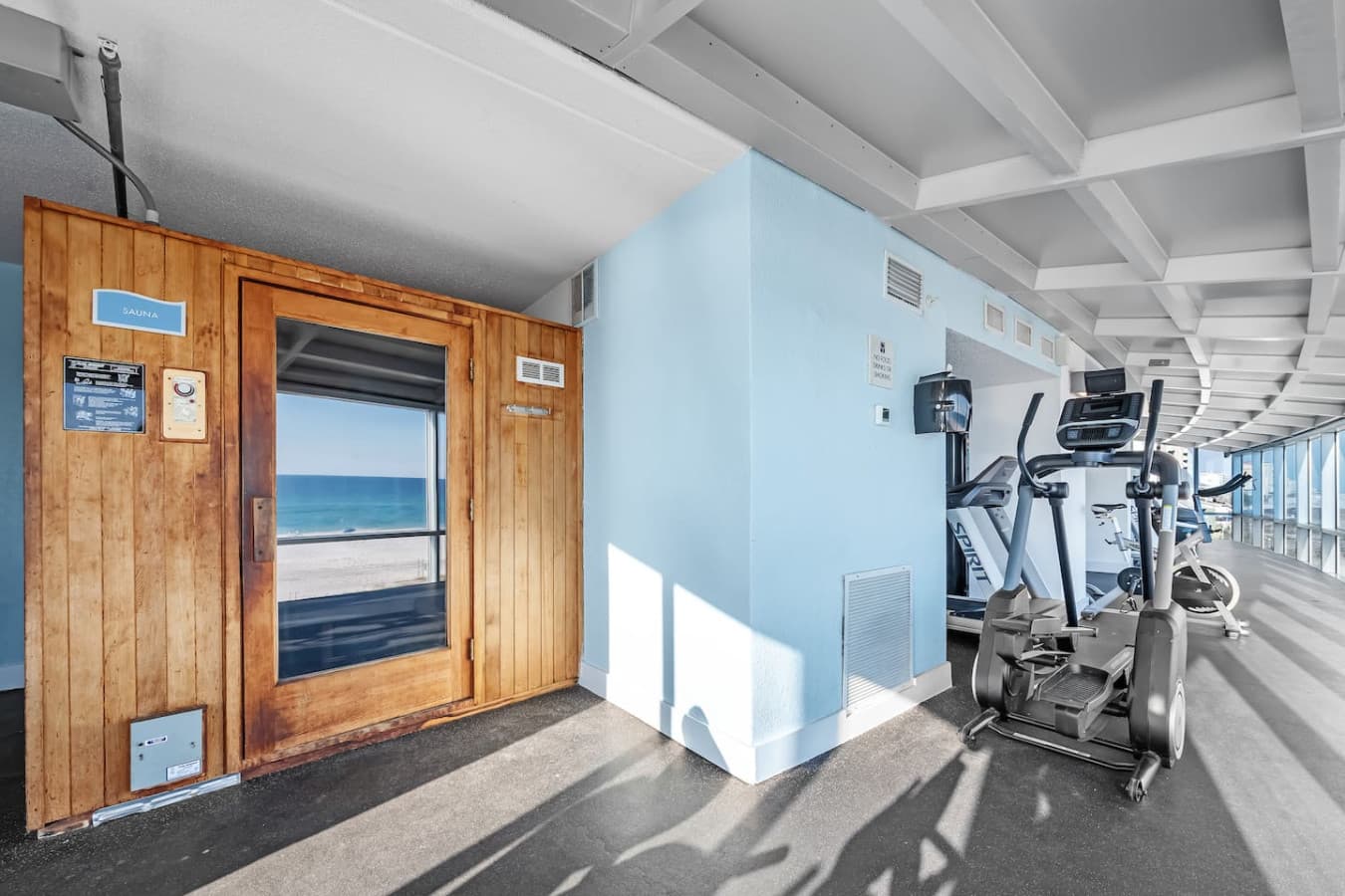 Enjoy the amenities of the building like the sauna or gym.