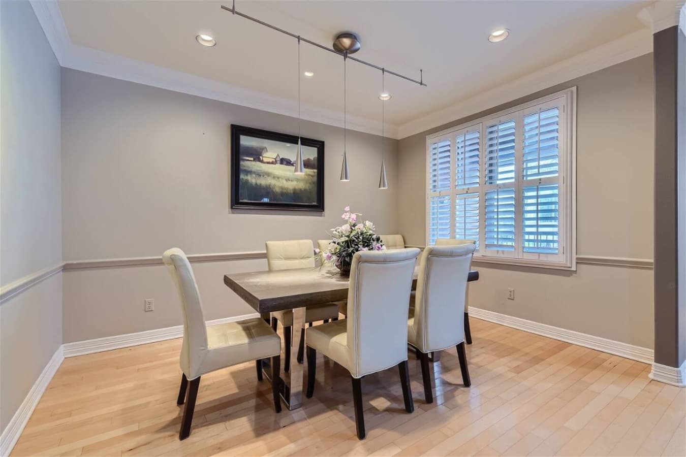 Elegant dining room space, seating for up to six.
