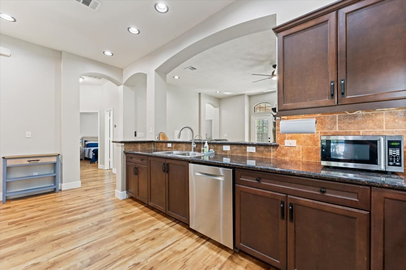 Large kitchen island with plenty of storage and an open layout perfect for entertaining.