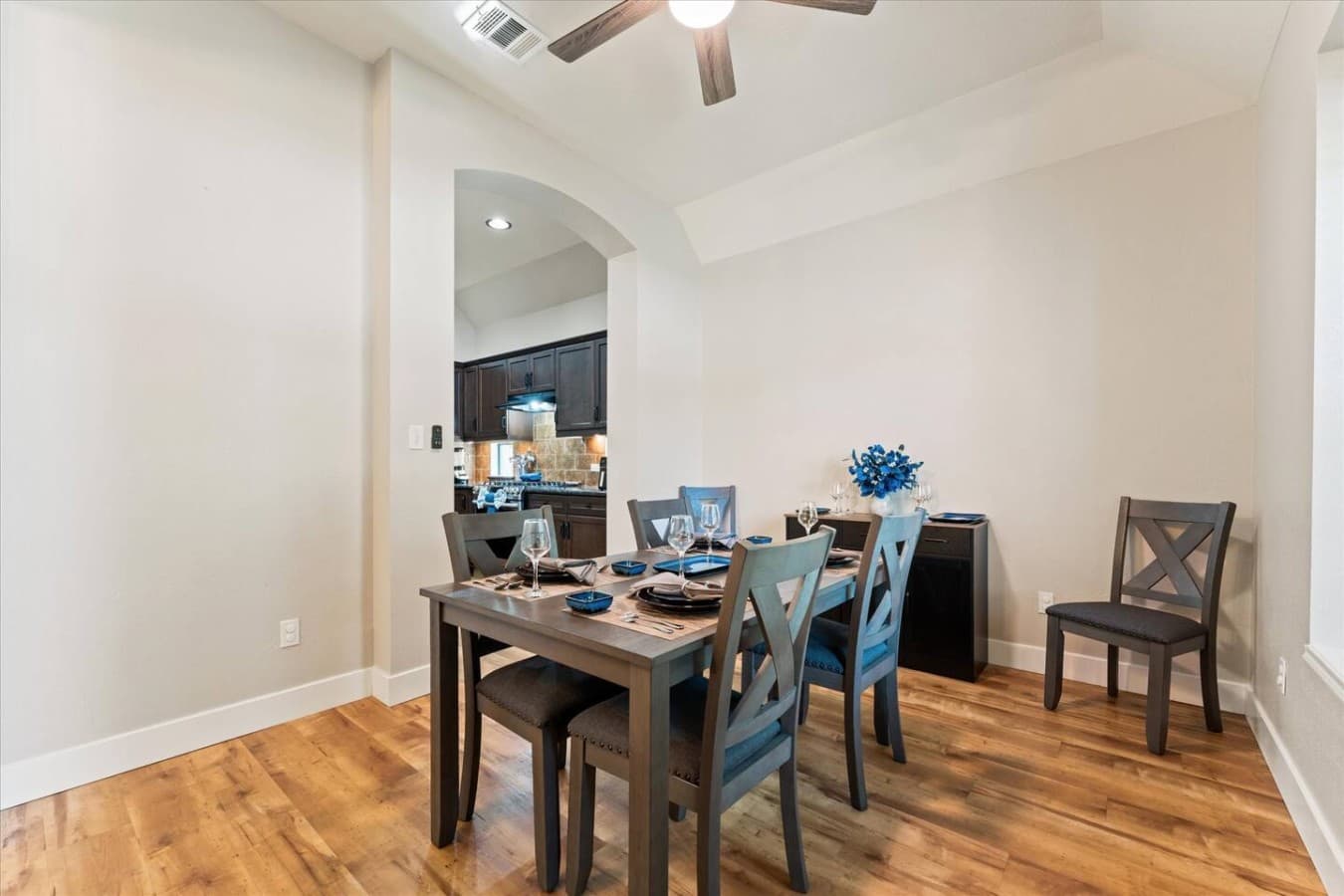 Comfortable dining space conveniently located just off the kitchen and living area.