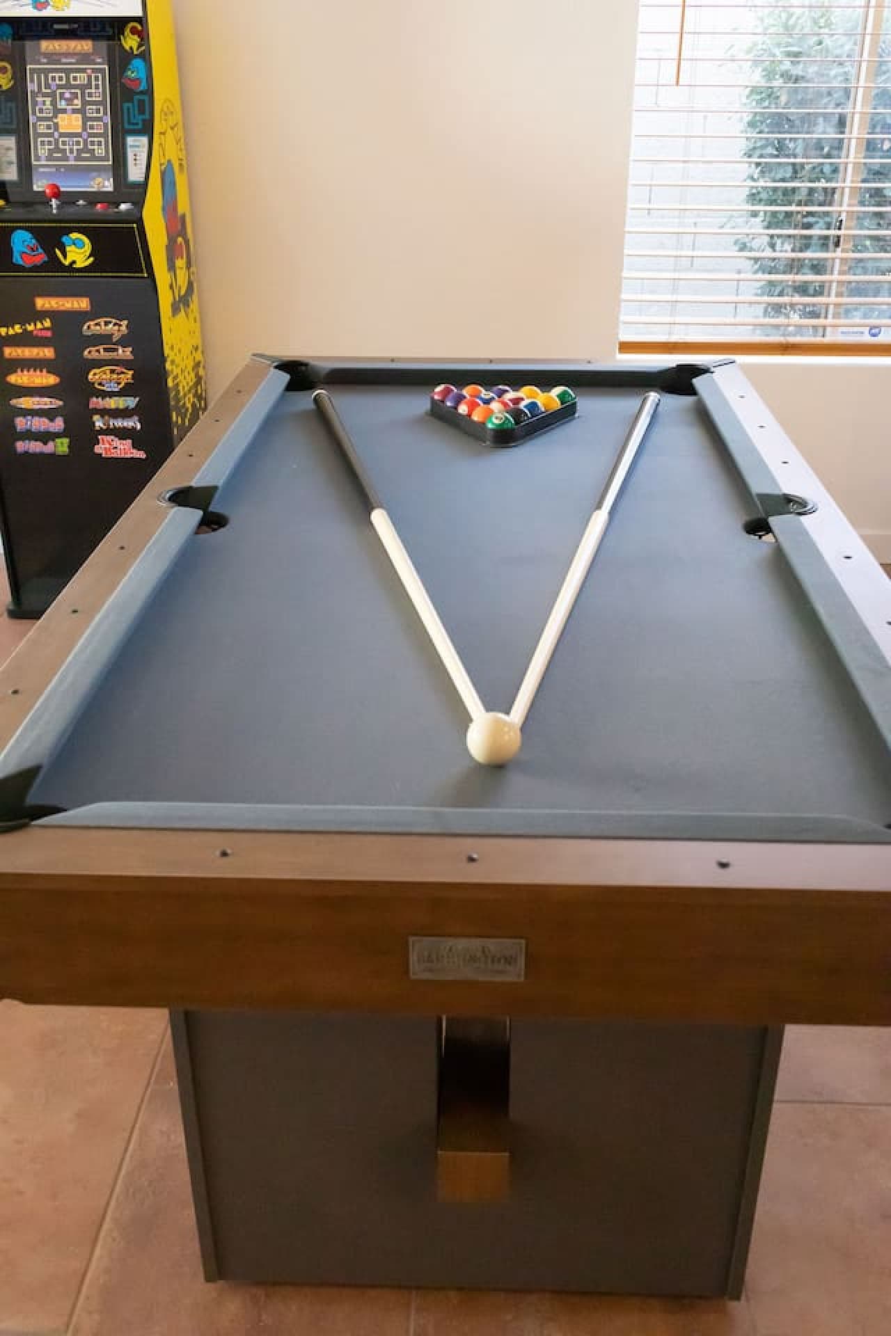 Pool table ready for friendly competition.