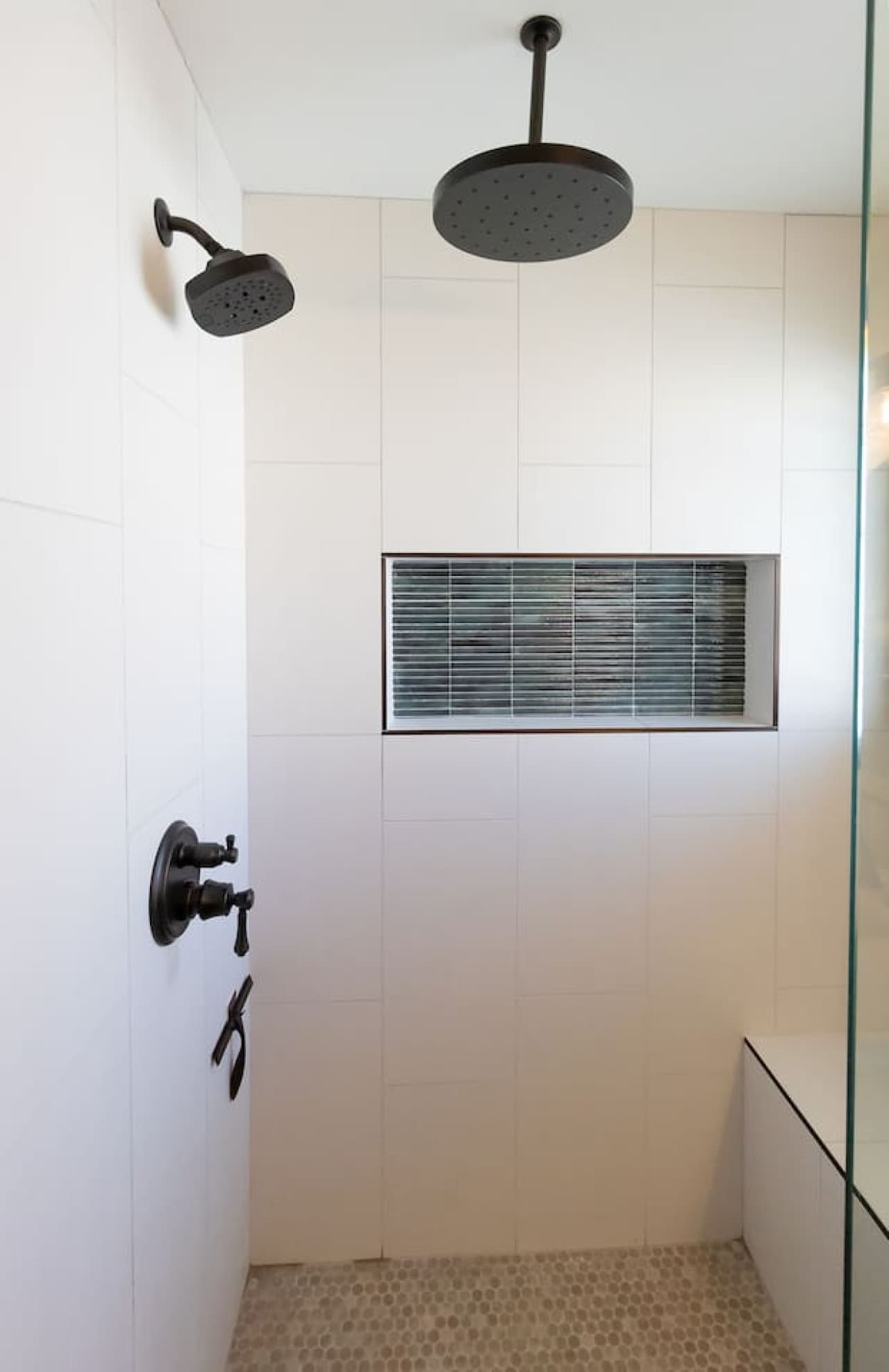 Walk in shower with clean modern finishes.