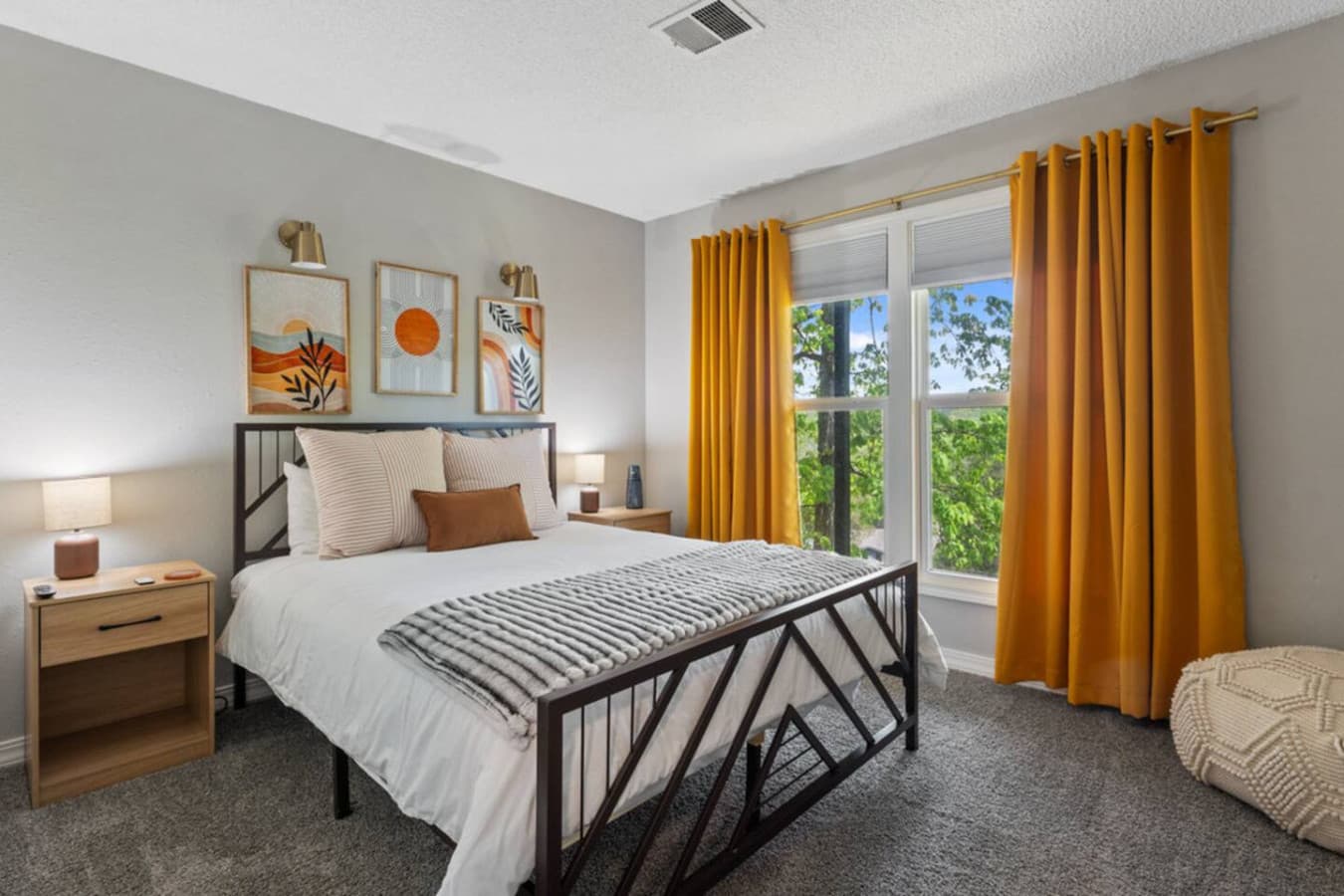 Master bedroom with queen size bed.