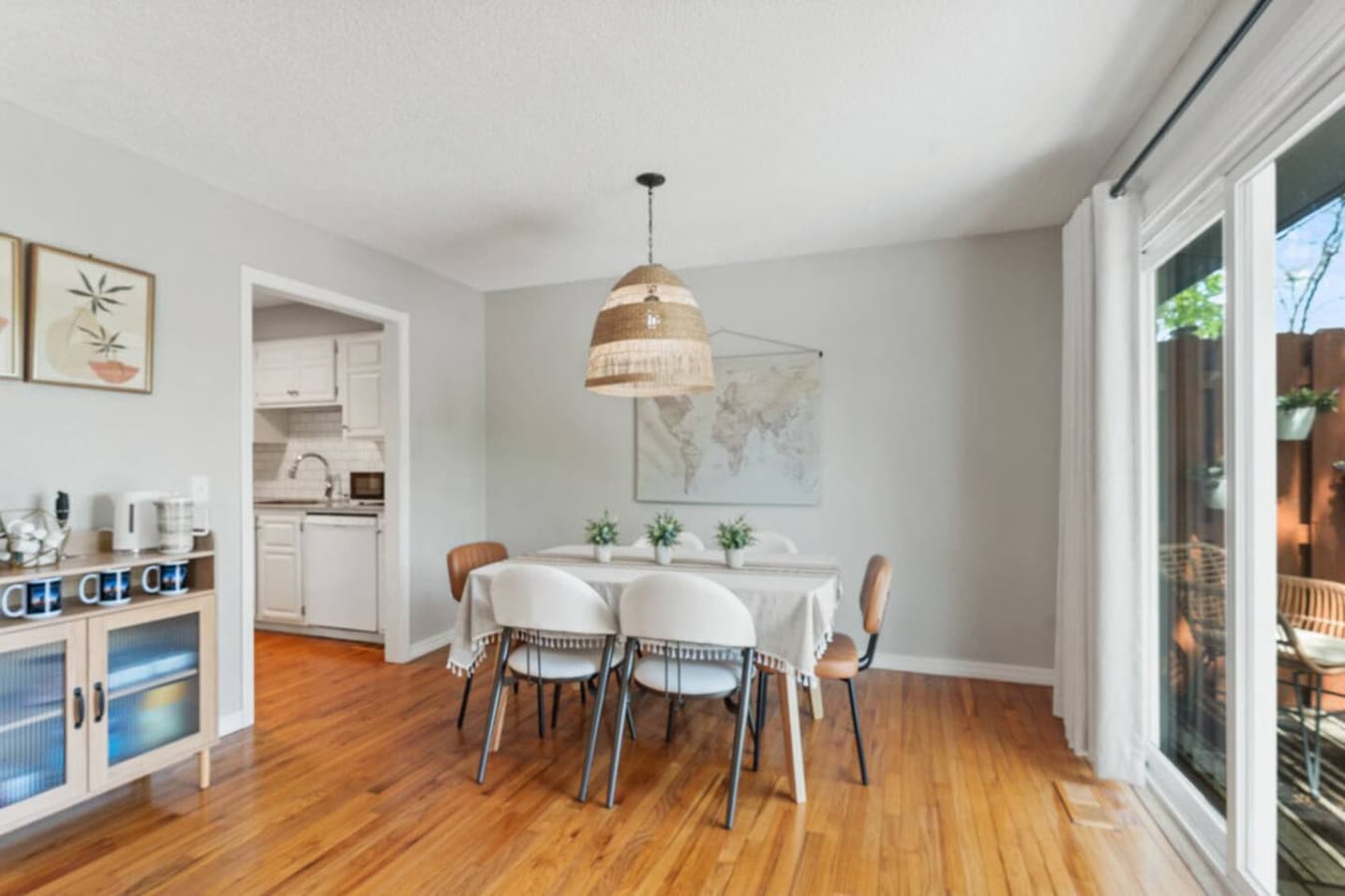 Dining room with coffee bar.