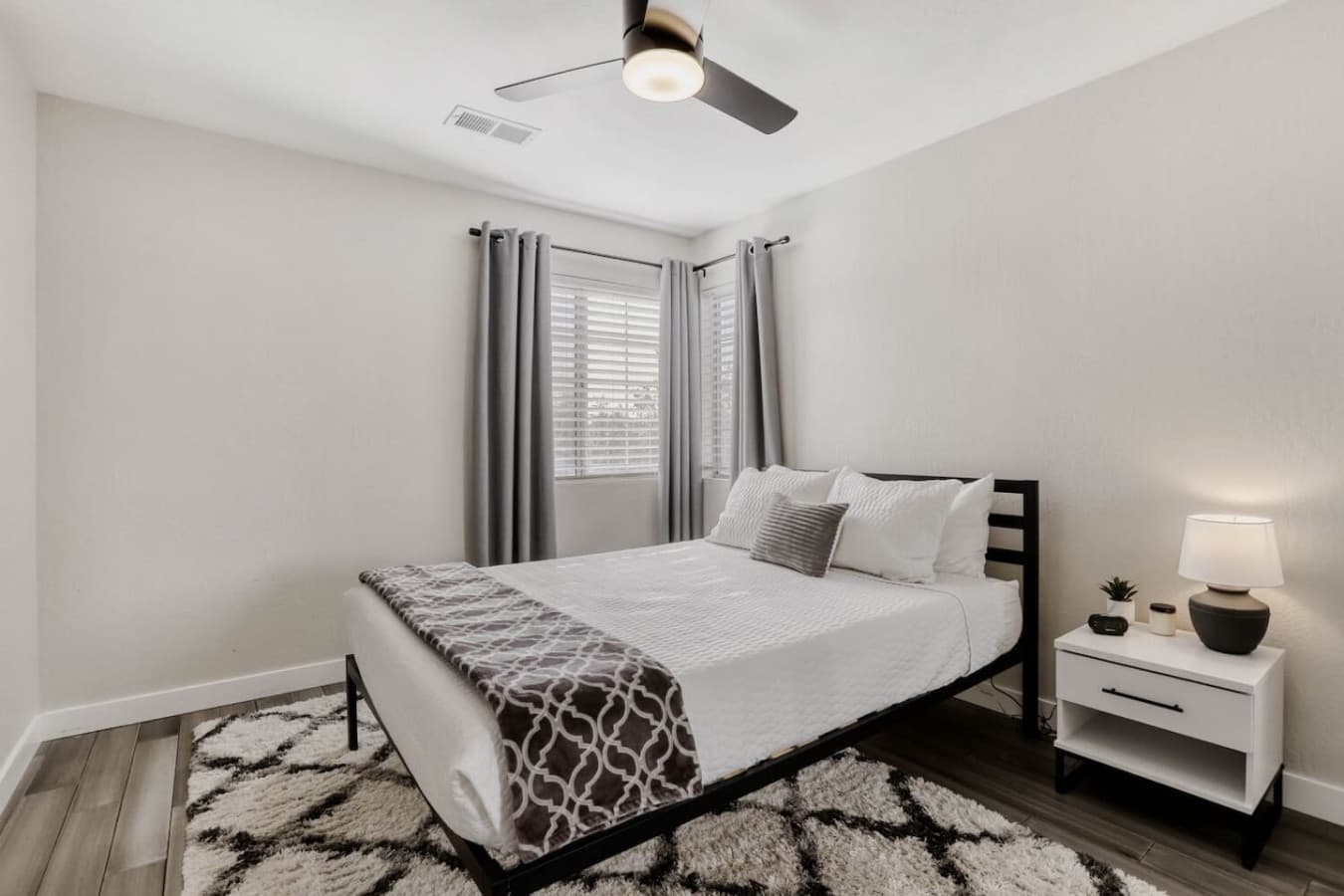 Stylish bedroom designed for restful nights and relaxed mornings.