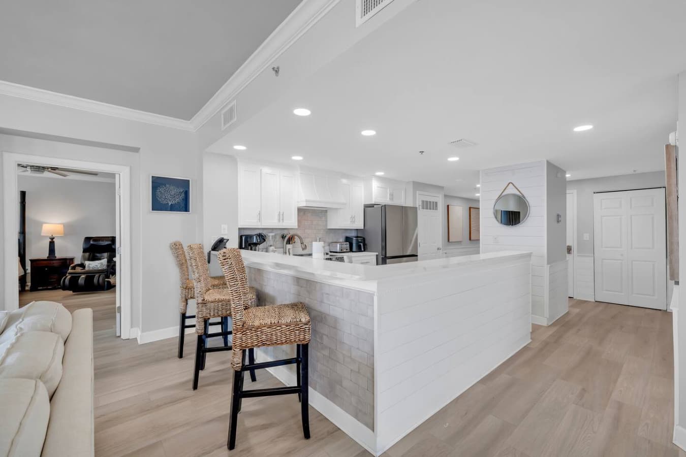 Spacious open concept kitchen with modern finishes and plenty of seating.