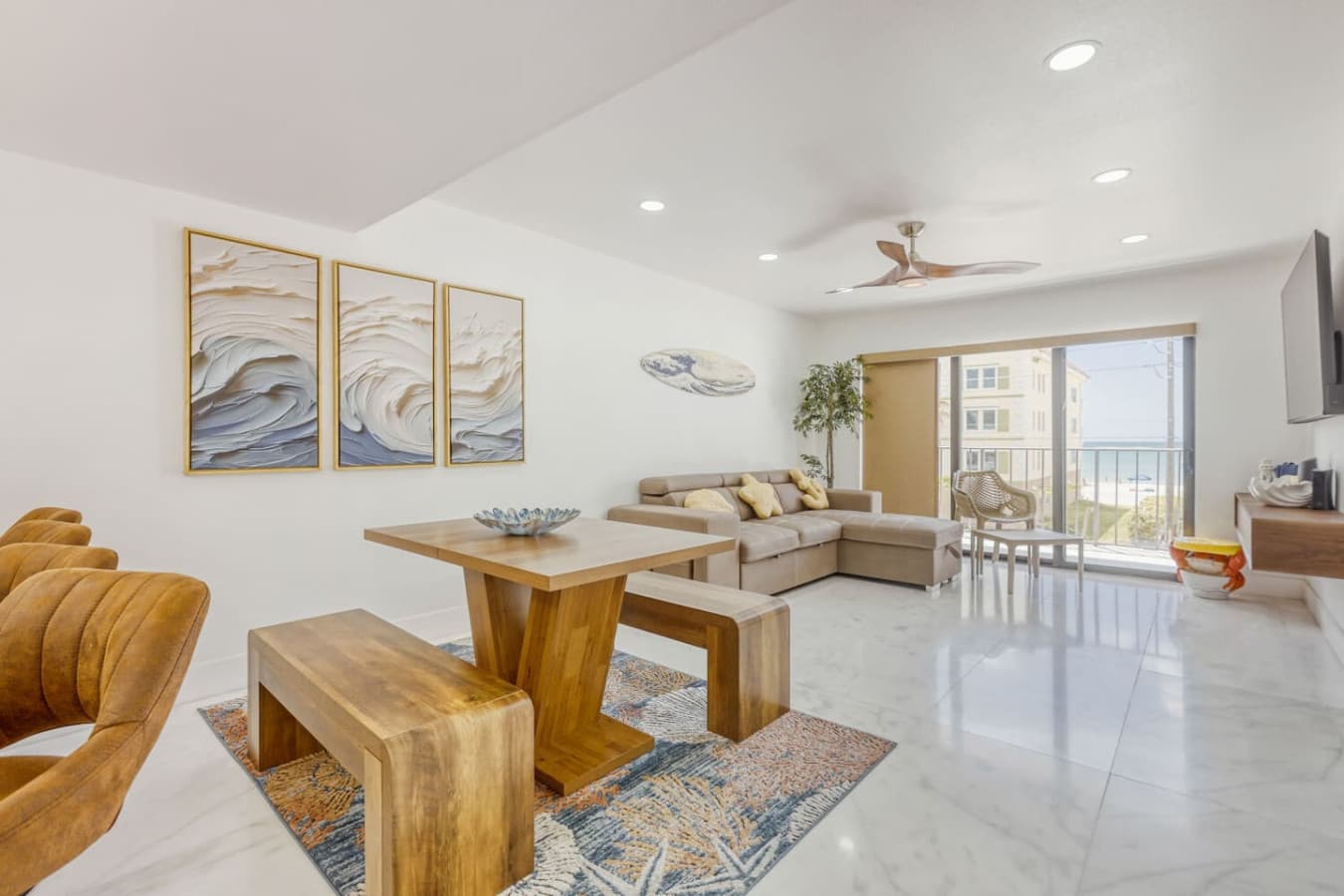 Spacious common area with natural light and modern decor.