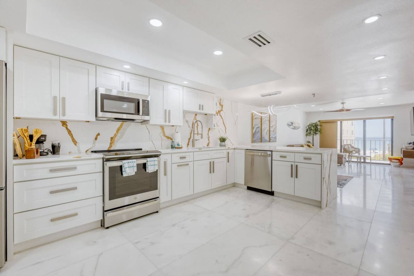 Fully updated kitchen with modern appliances and ample counter space.