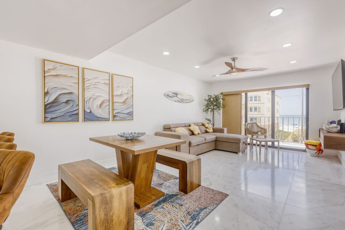 Open living and dining layout ideal for entertaining.