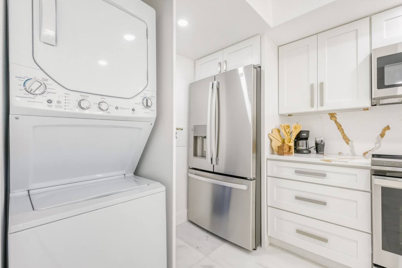 In unit washer and dryer for convenient laundry access.