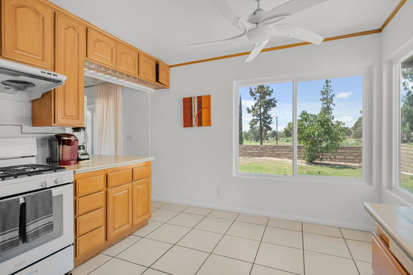 Full kitchen with outdoor views.