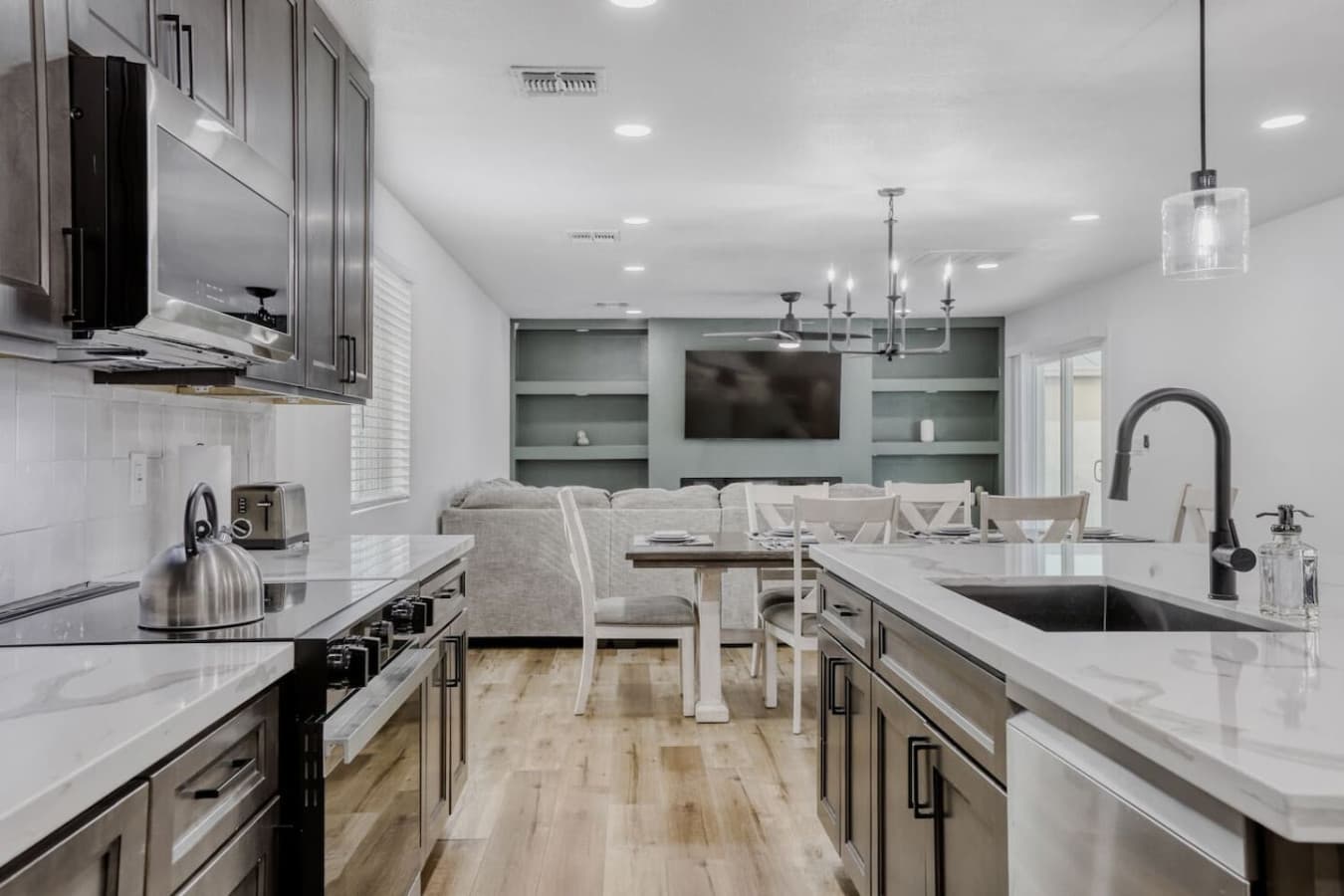 Open kitchen and dining space designed for comfort.