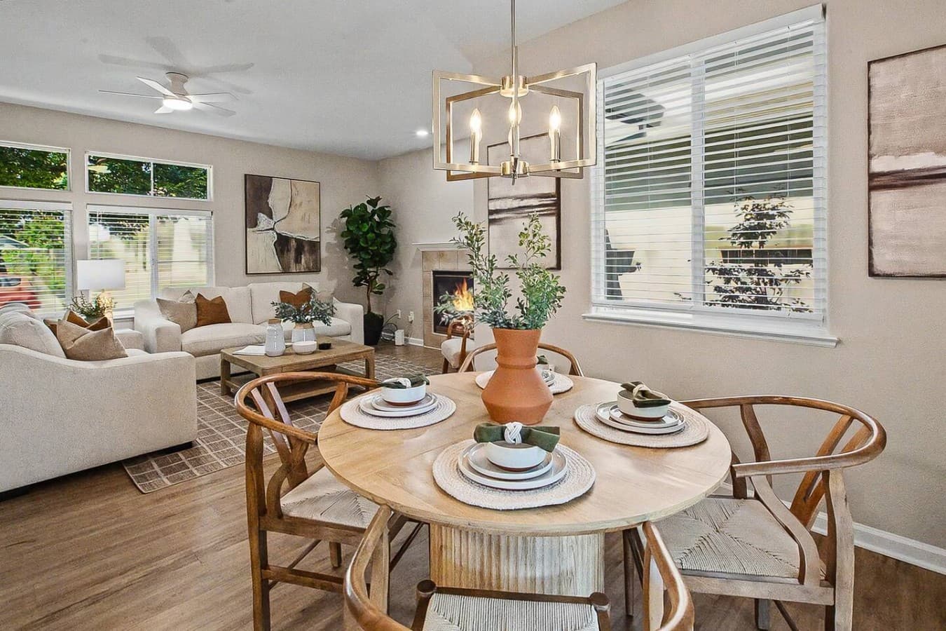 Stylish dining area overlooking the living room with plenty of natural light.