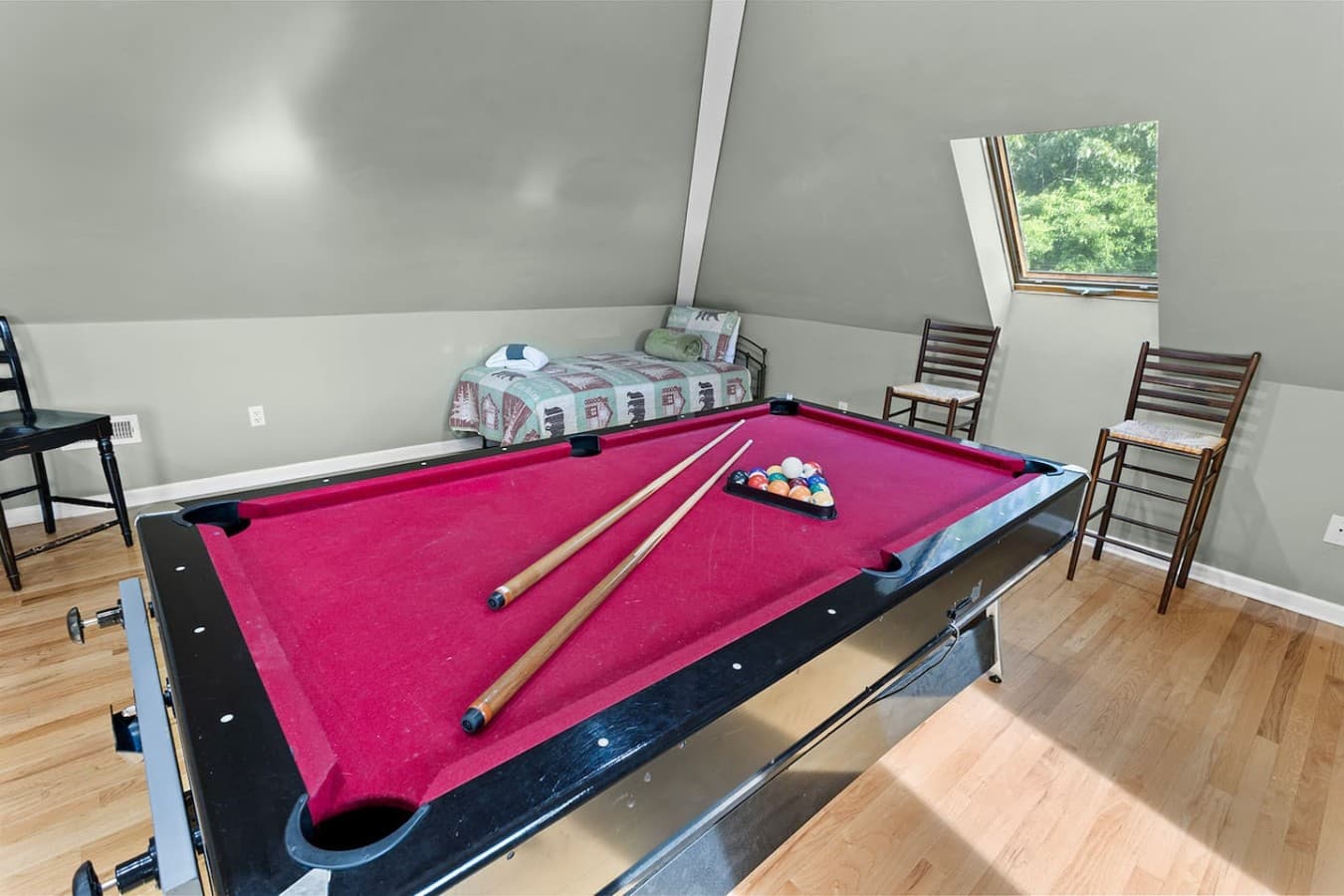 Pool table setup perfect for friendly competition and late night games.