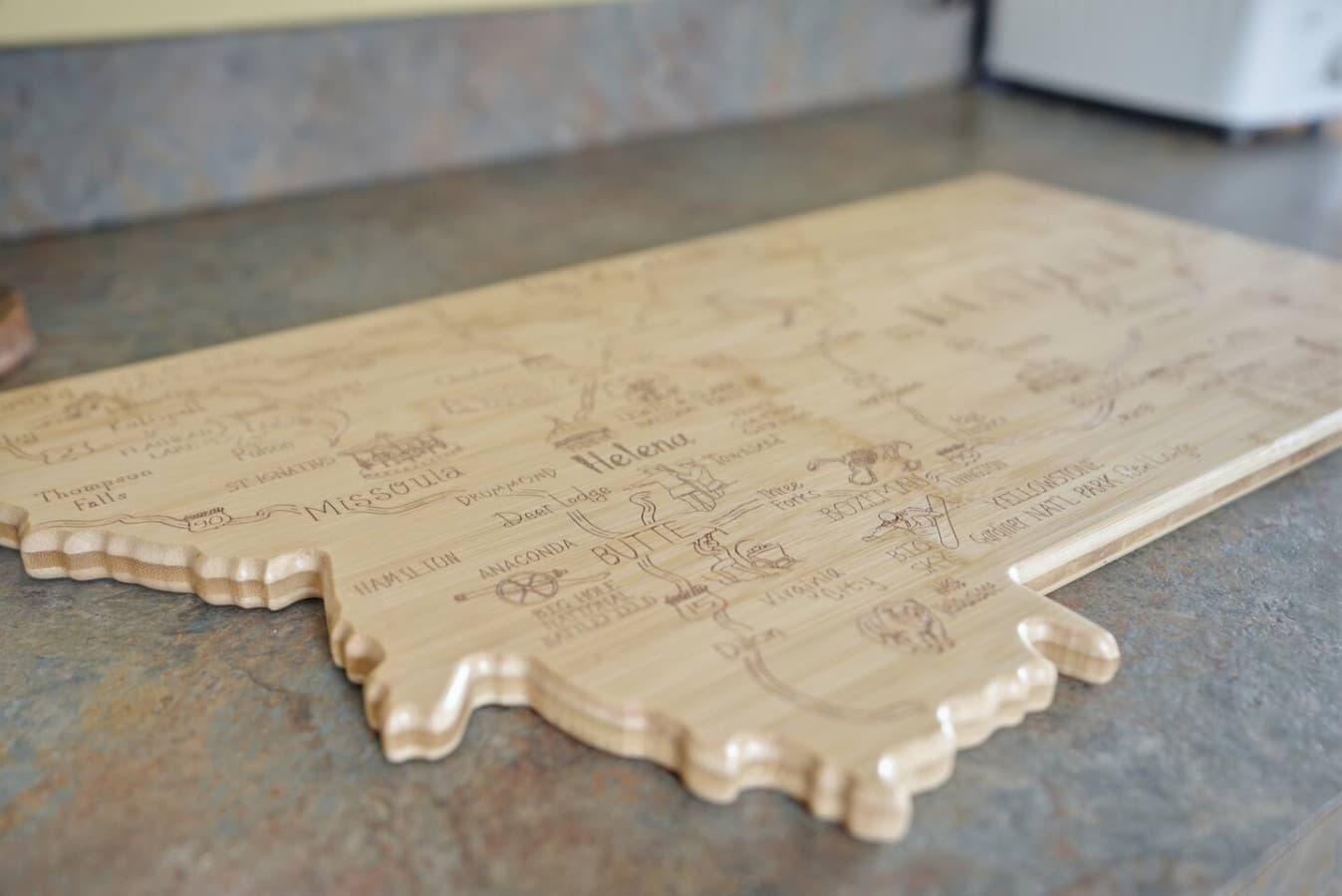 Thoughtful local decor adds a unique touch to the kitchen space.