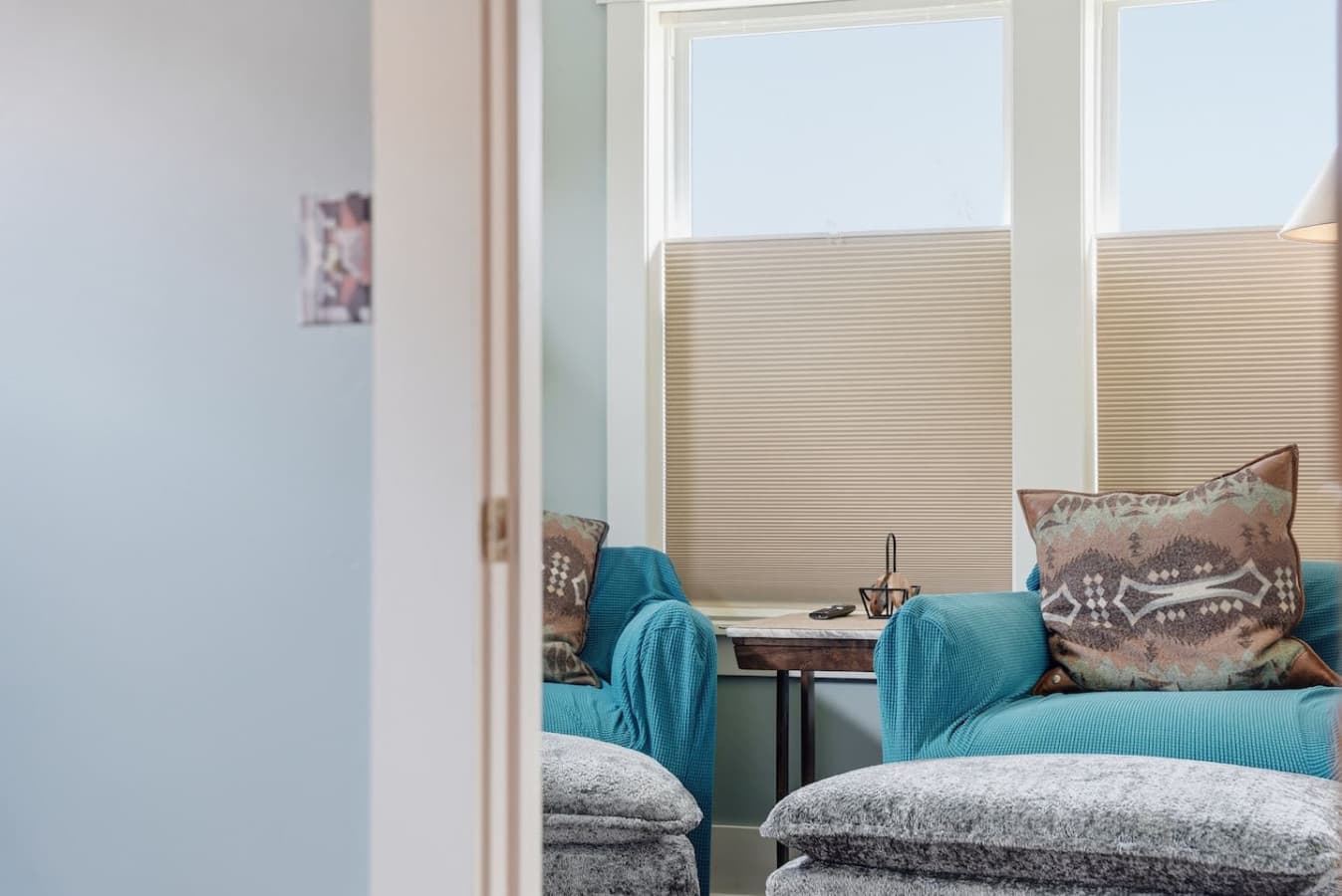 Quiet corner seating ideal for morning coffee or evening wind down.