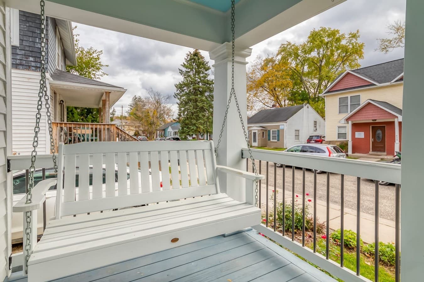 Relax on the covered porch swing with your morning coffee or evening drink.