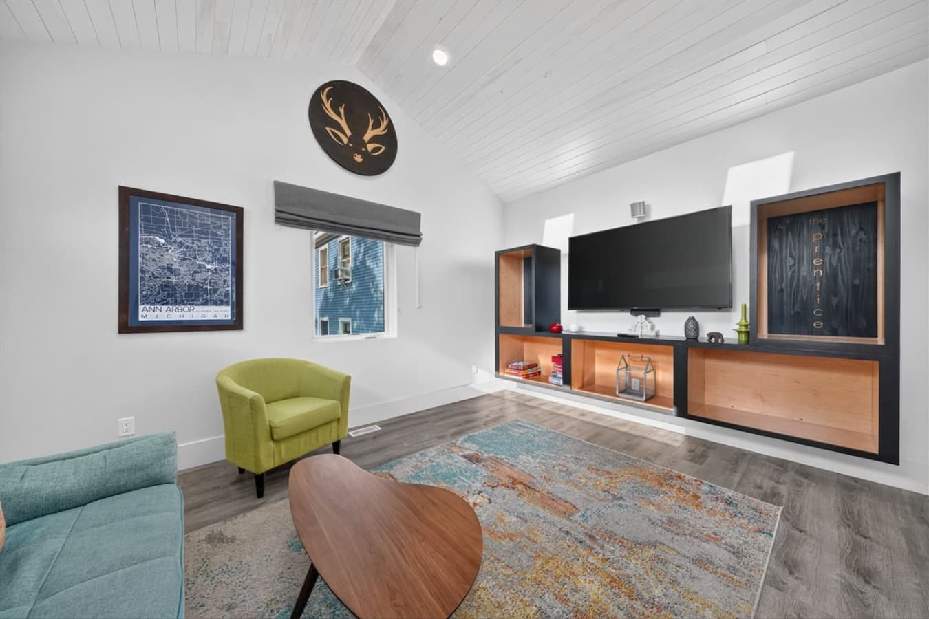 A stylish and comfortable space to relax, read, or watch TV.