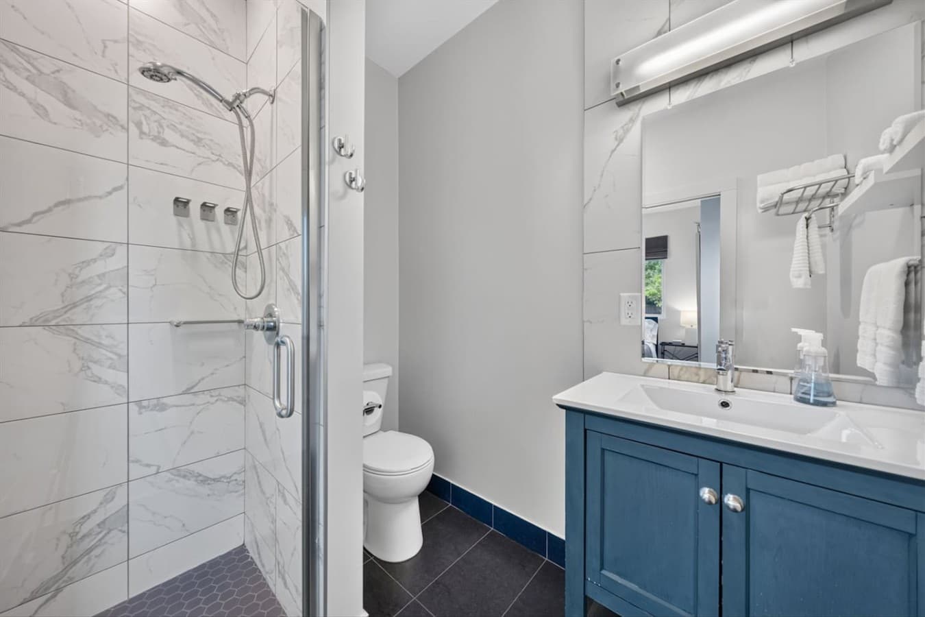 Enjoy a fresh, modern bathroom with everything you need.