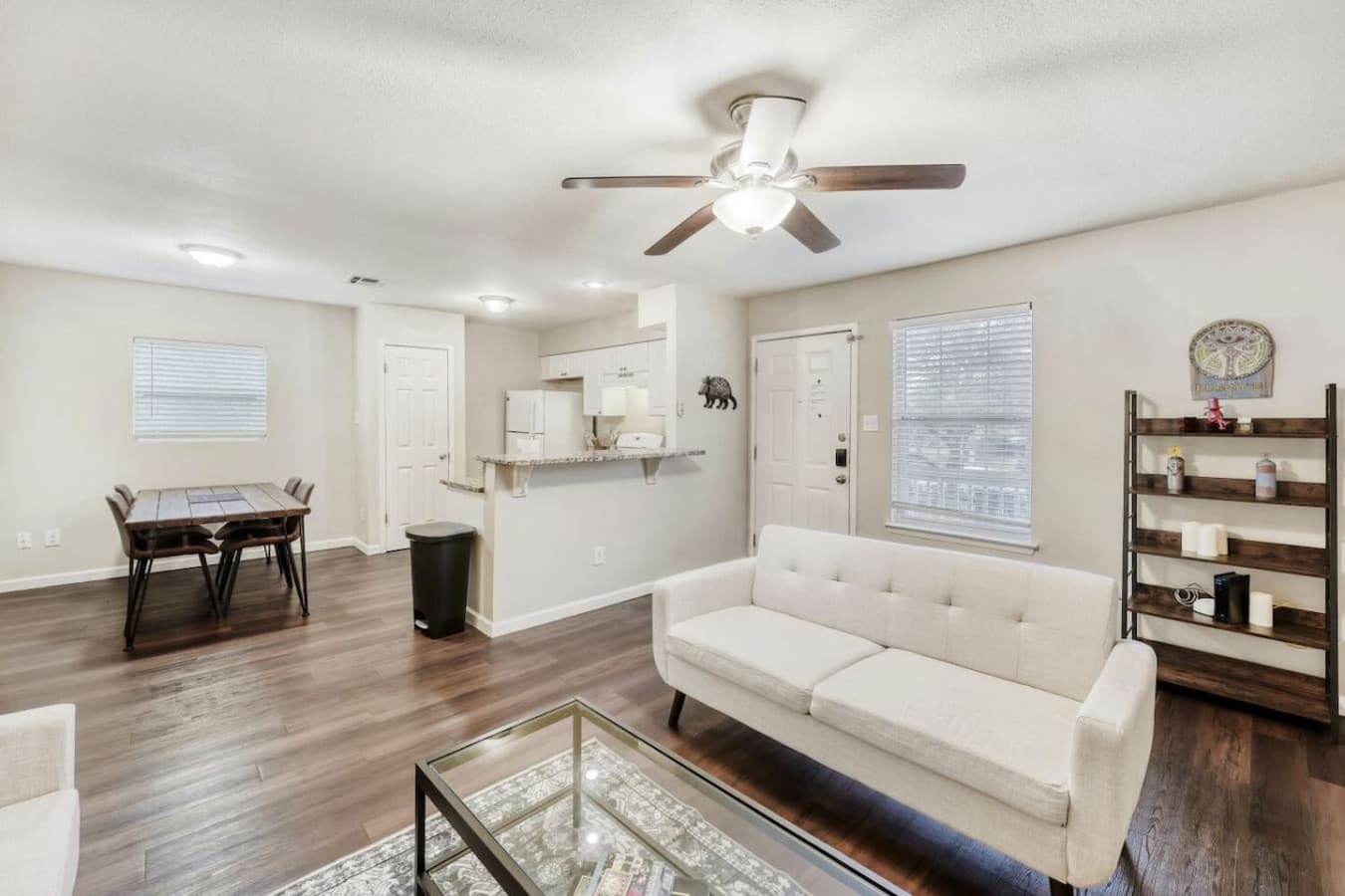 Open concept living and kitchen area.