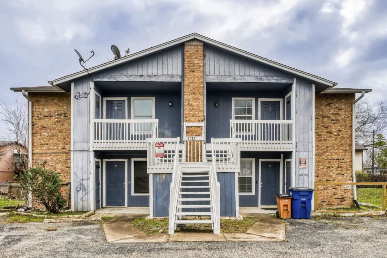 Exterior view of the building with shared entryway.