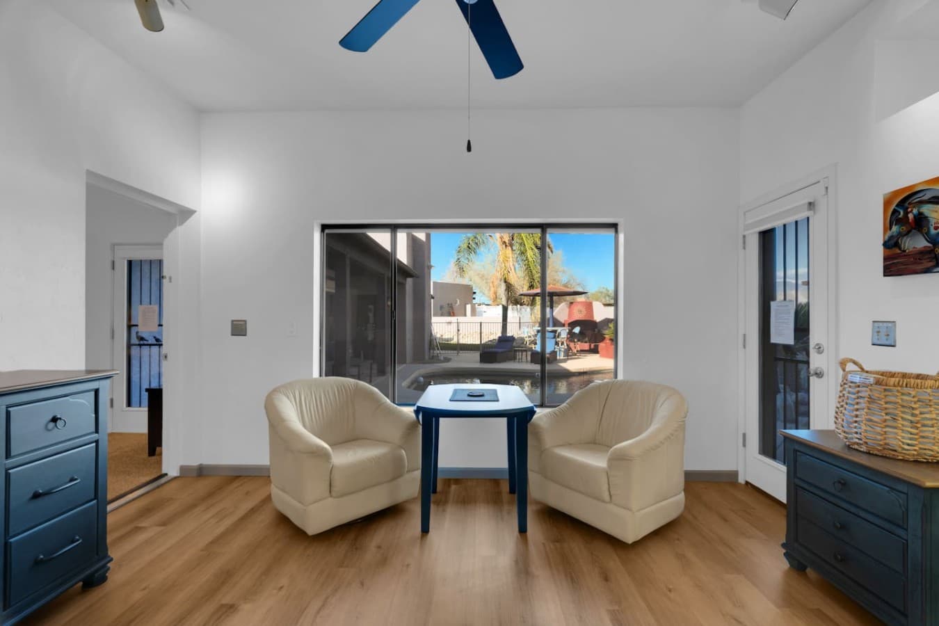 Cozy seating area with large window views and a relaxing atmosphere.