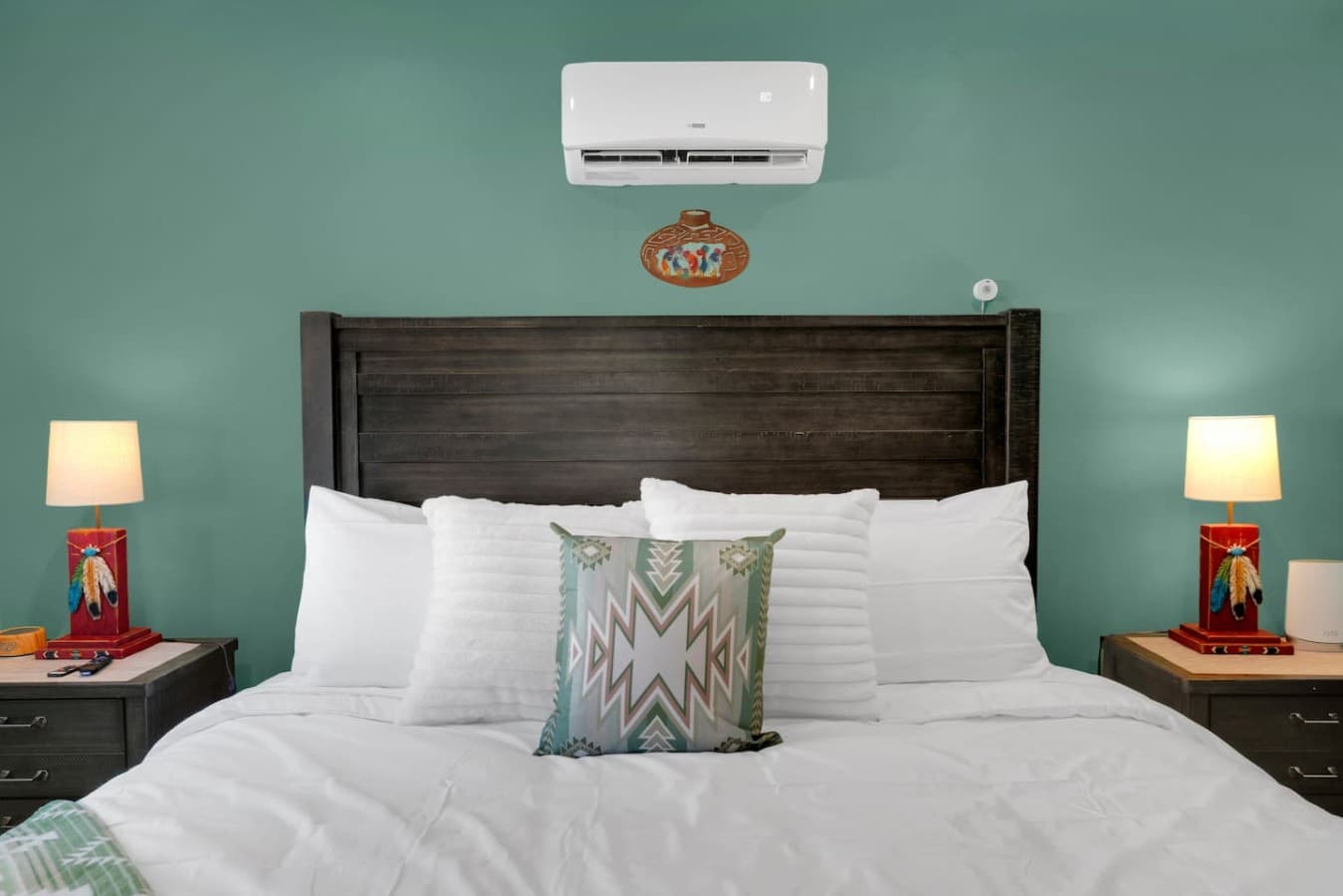 Moon Dance Casita; Comfortable bed in the attached guest unit with thoughtful touches throughout.