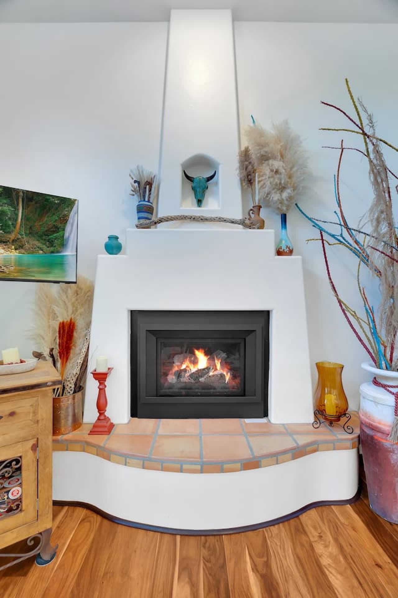 Beautiful fireplace detail creating a warm and relaxing atmosphere.