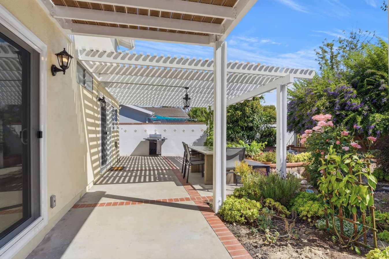 Covered outdoor area perfect for dining and enjoying the California sunshine.