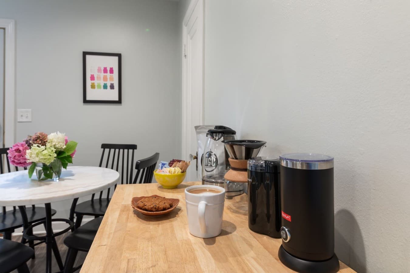 Complimentary coffee station with everything you need to start the day.