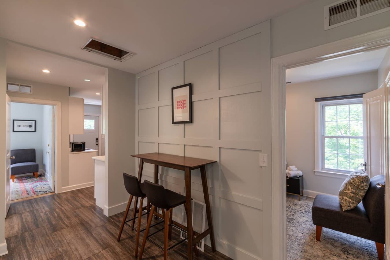 Dedicated workspace and dining nook perfect for remote work or trip planning.