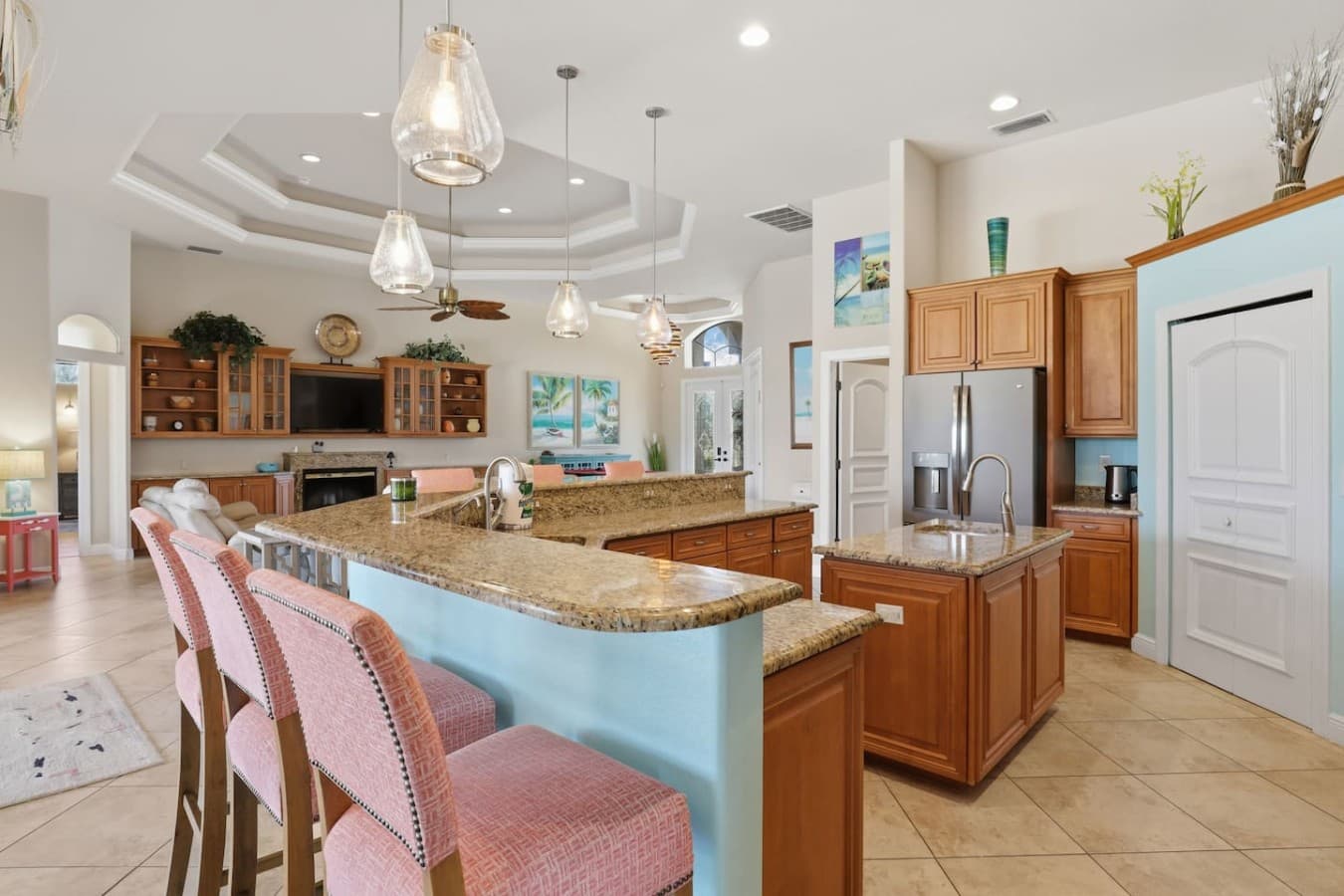 Open kitchen layout with bar seating and plenty of room for cooking and entertaining.
