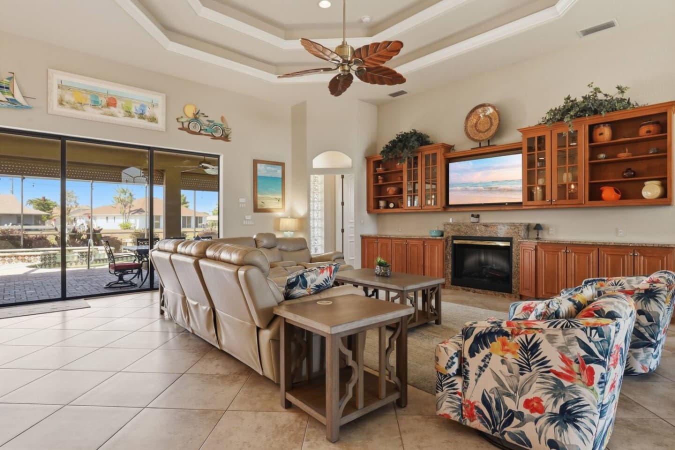 Cozy living area with fireplace seating and relaxing entertainment space.
