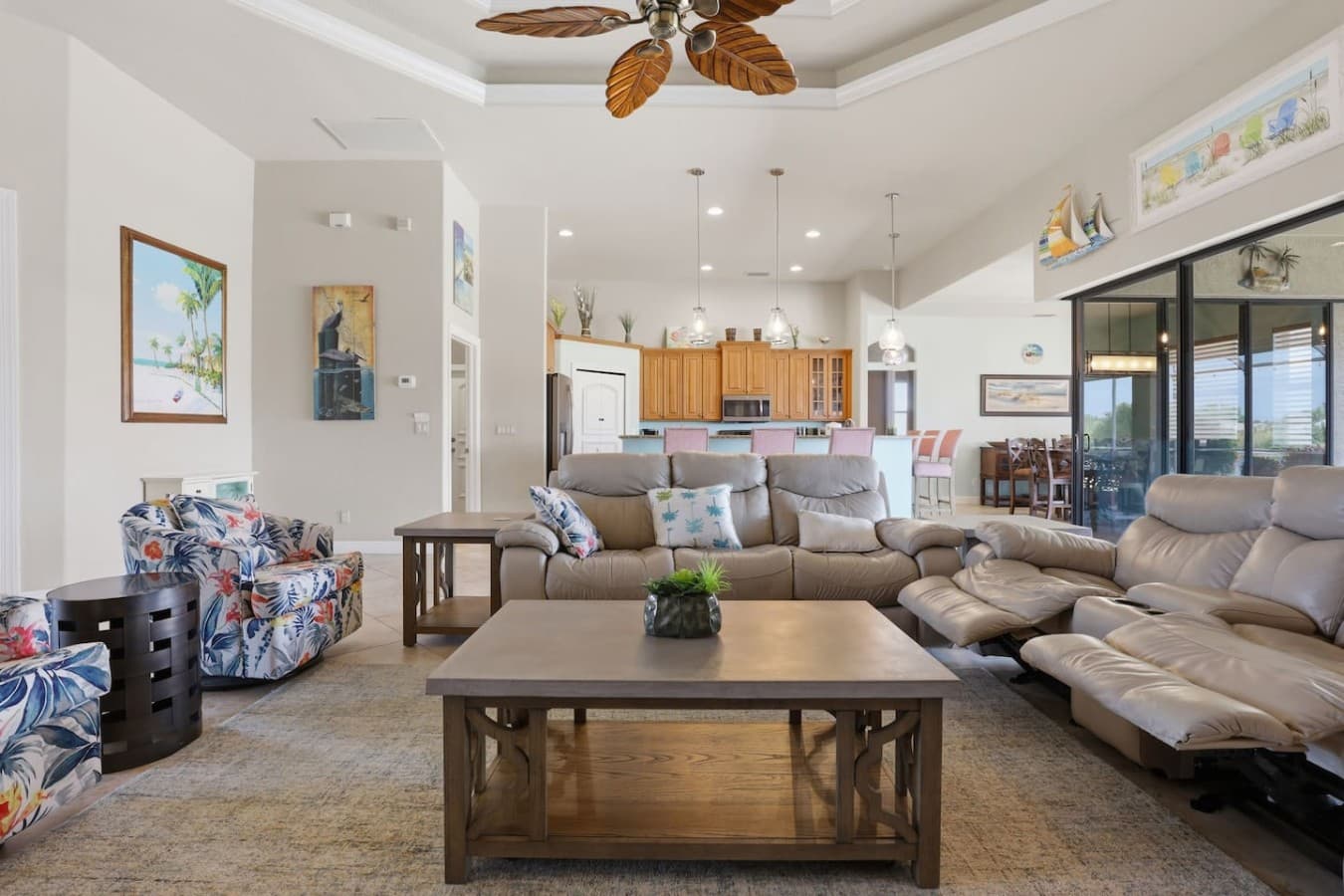 Bright and inviting family room perfect for movie nights and group gatherings.