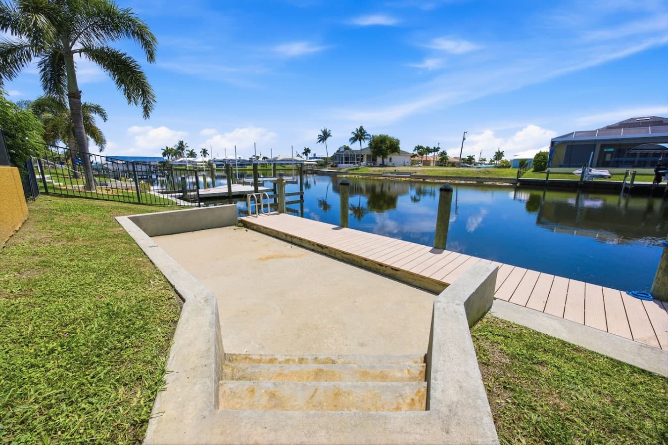 Private boat dock with direct canal access and plenty of space to enjoy the waterfront.
