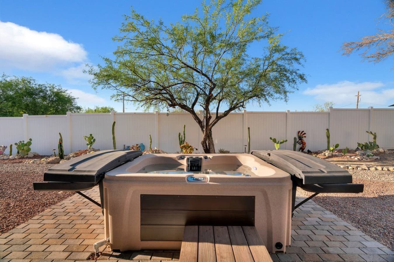 Private hot tub perfect for relaxing under the desert sky.