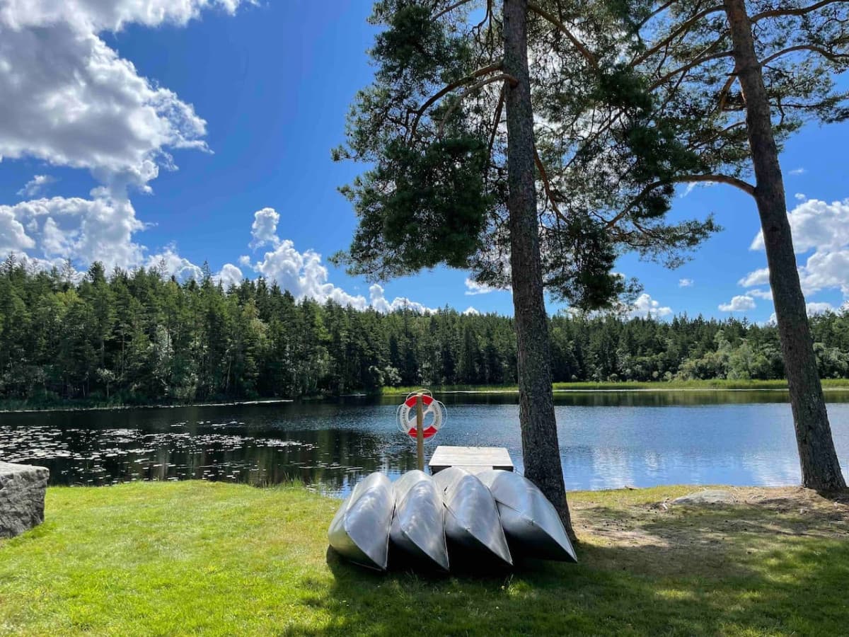 Private dock and canoes for guests