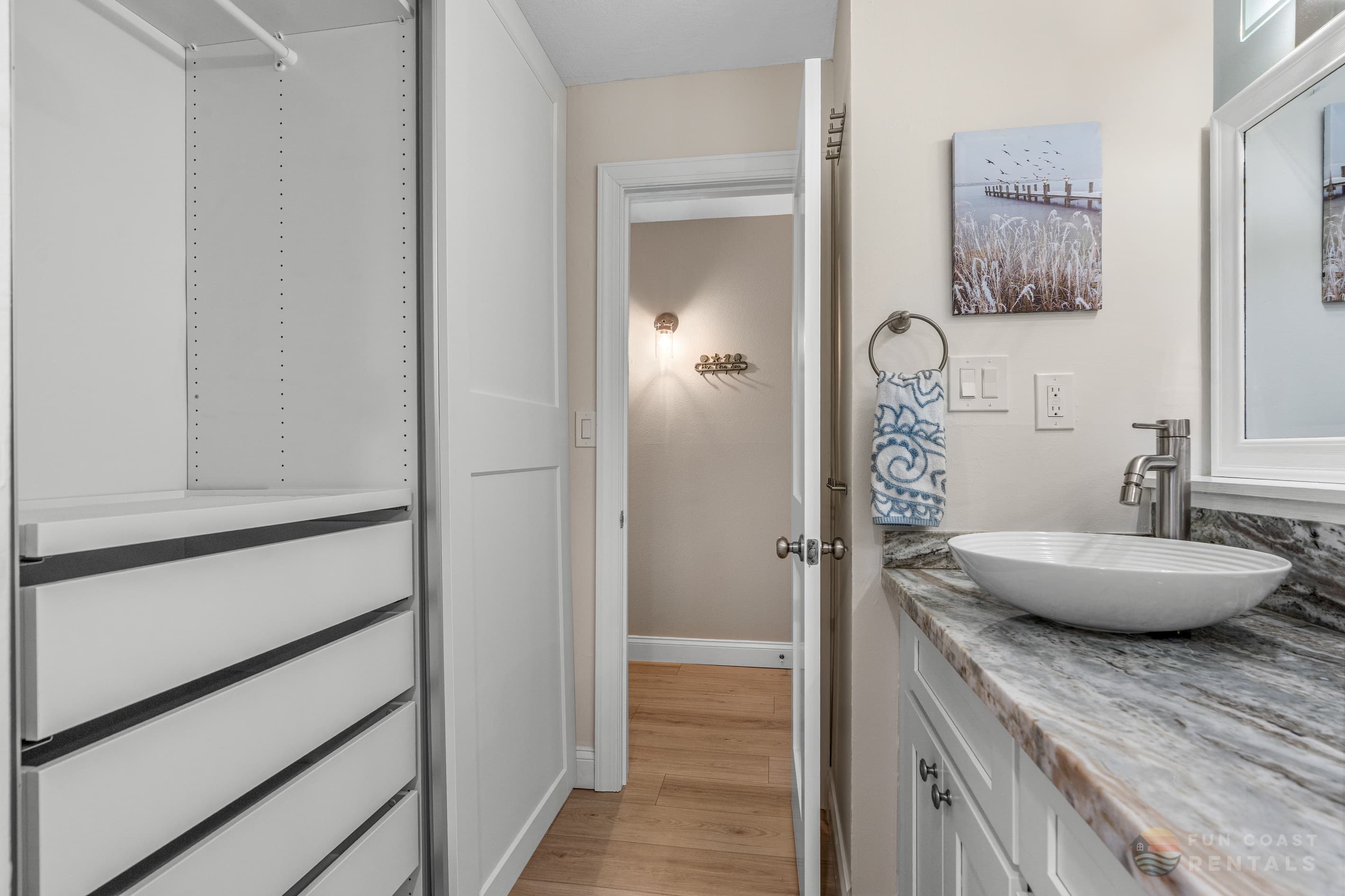 Updated Bathroom with Granite Dual Vanity