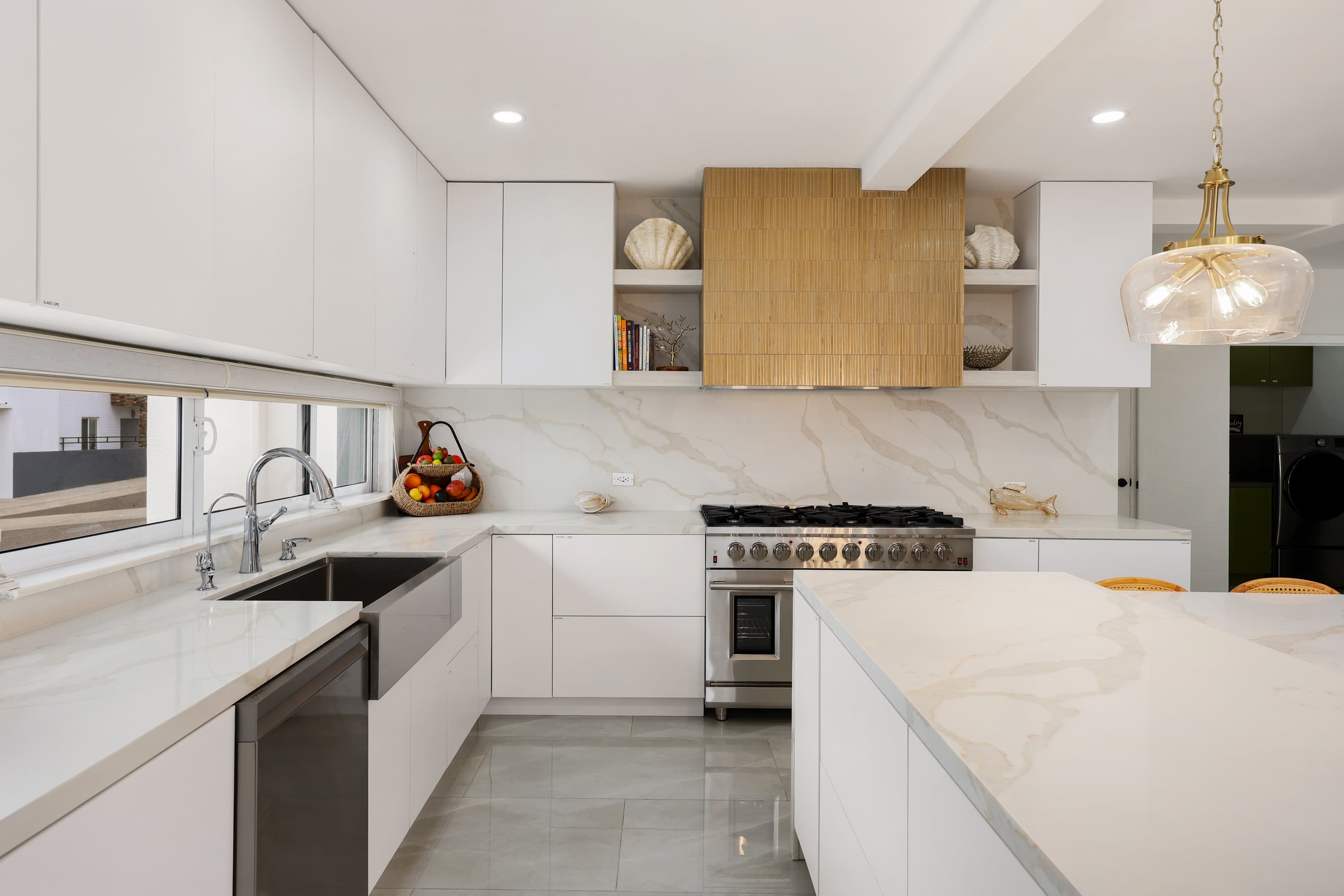 Fully equipped kitchen with generous counter space for preparing group meals