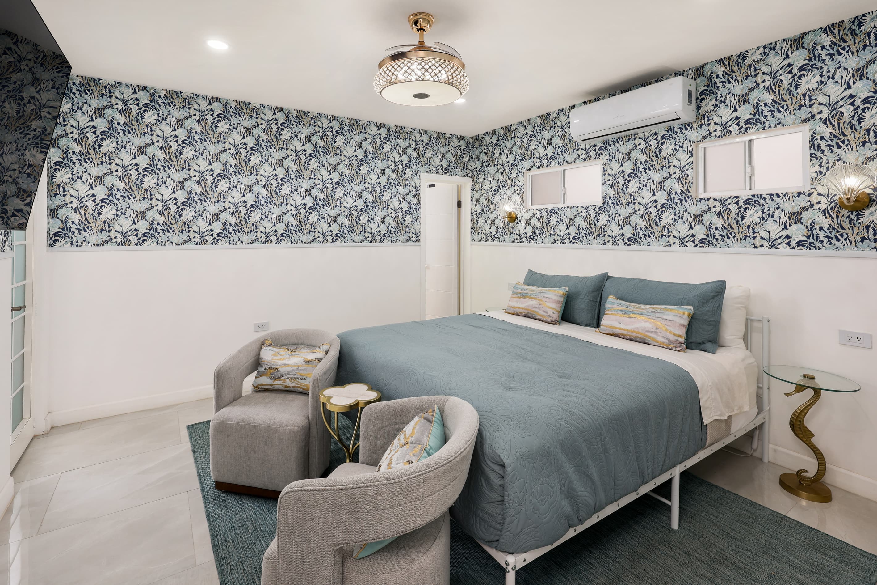 Cal King bedroom on the first floor, with an ensuite bathroom