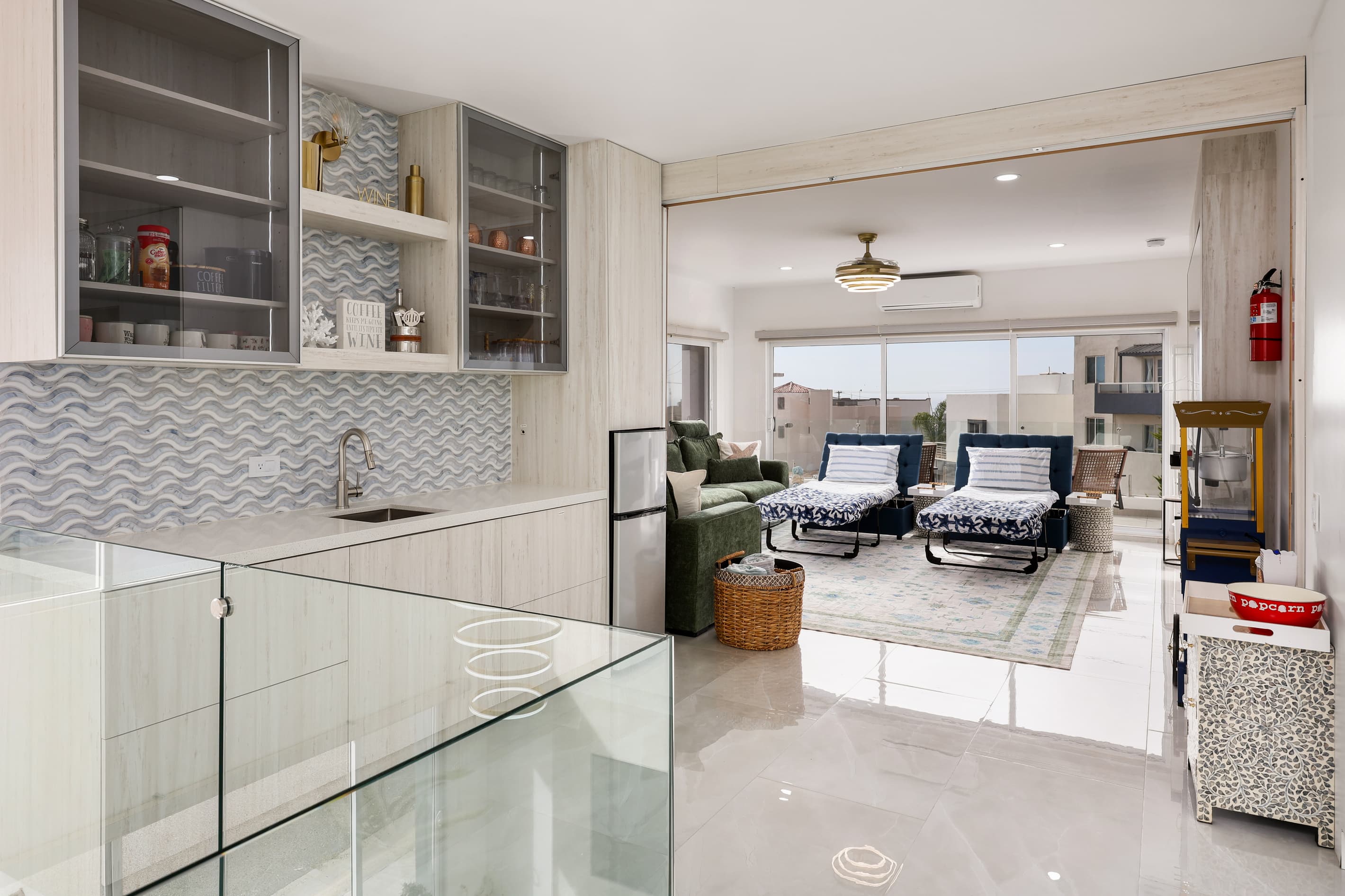 Second-floor wet bar keeps drinks and refreshments convenient for the movie room and bedrooms