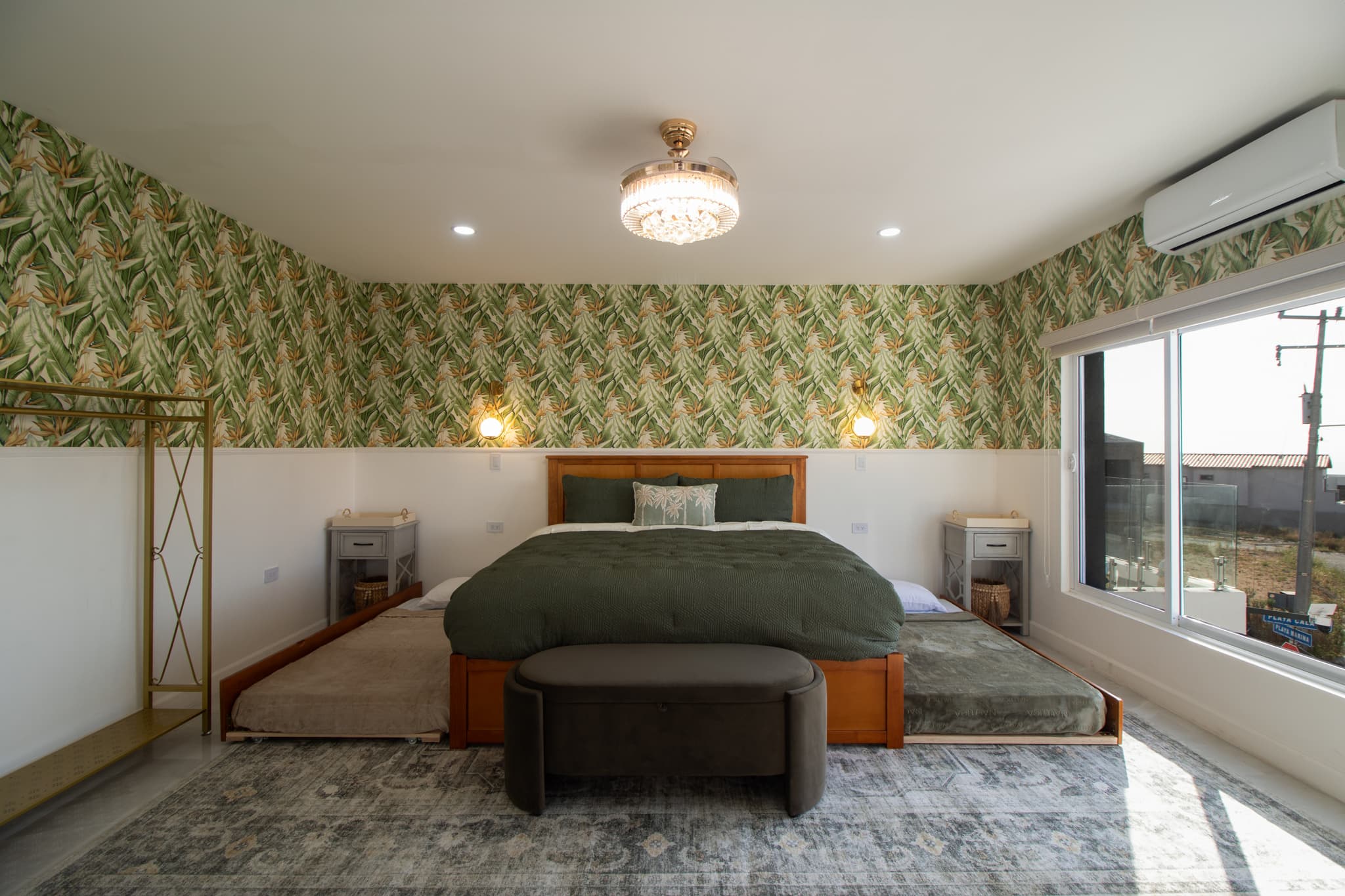Two twin trundle beds open up on either side