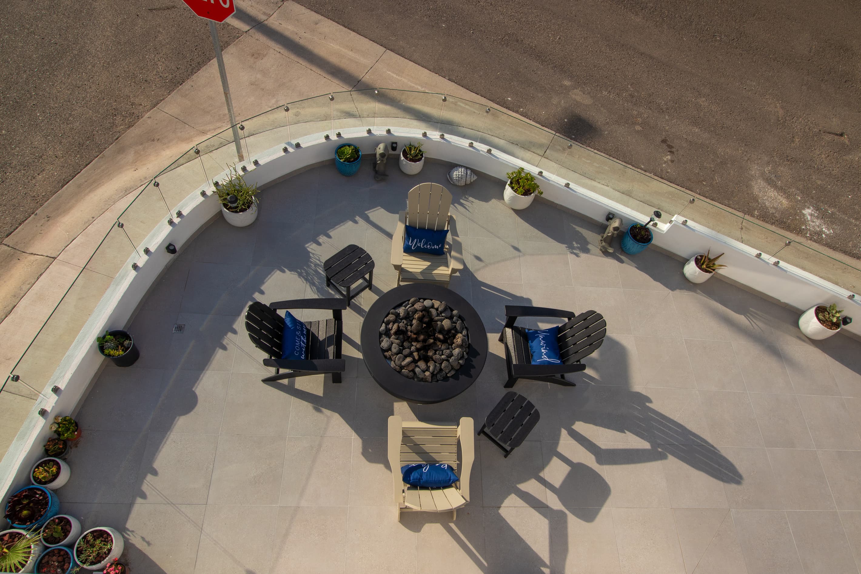 Firepit area on the first floor, just outside the dining area