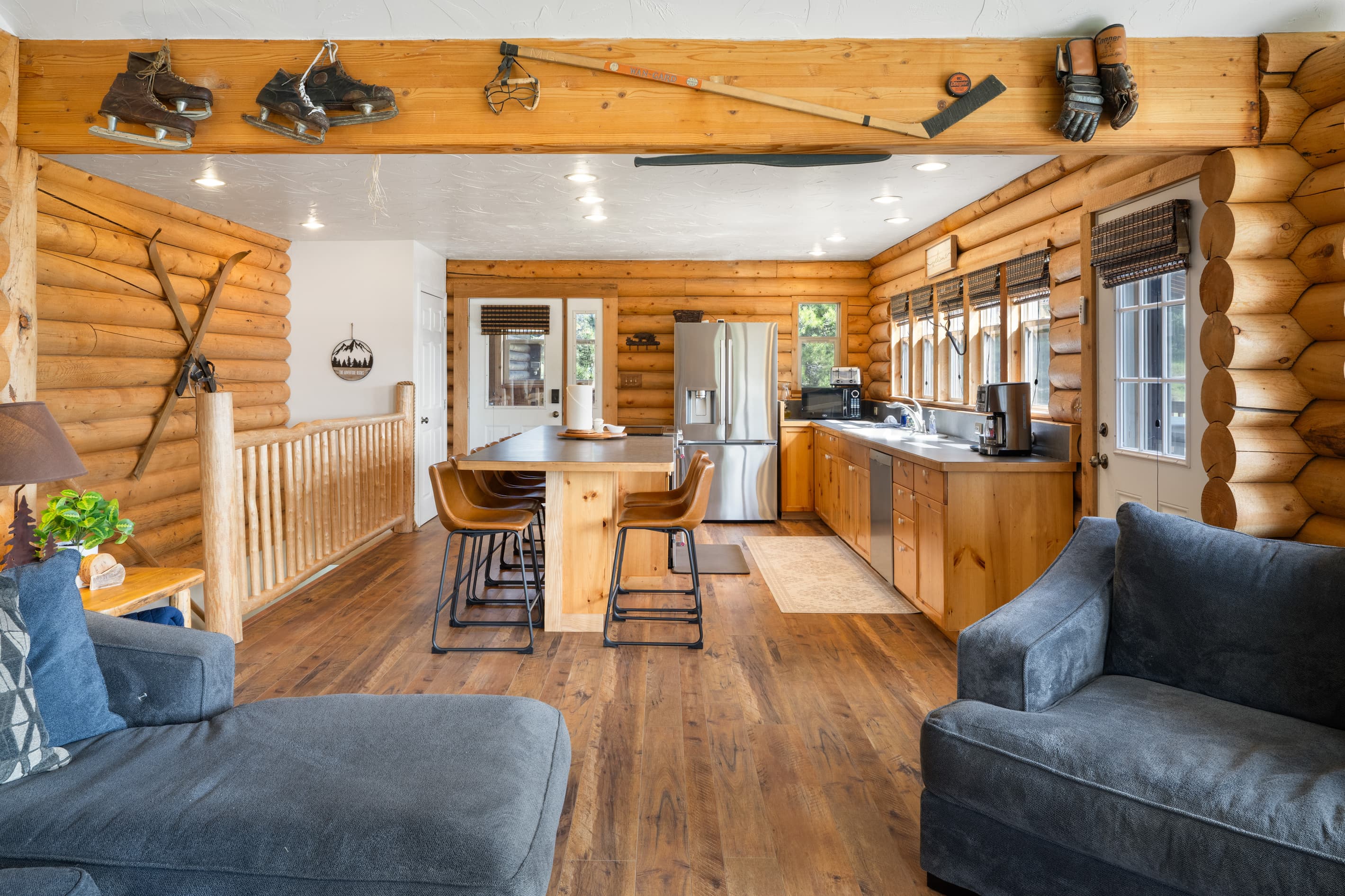 Expansive kitchen has a great island for late night conversations